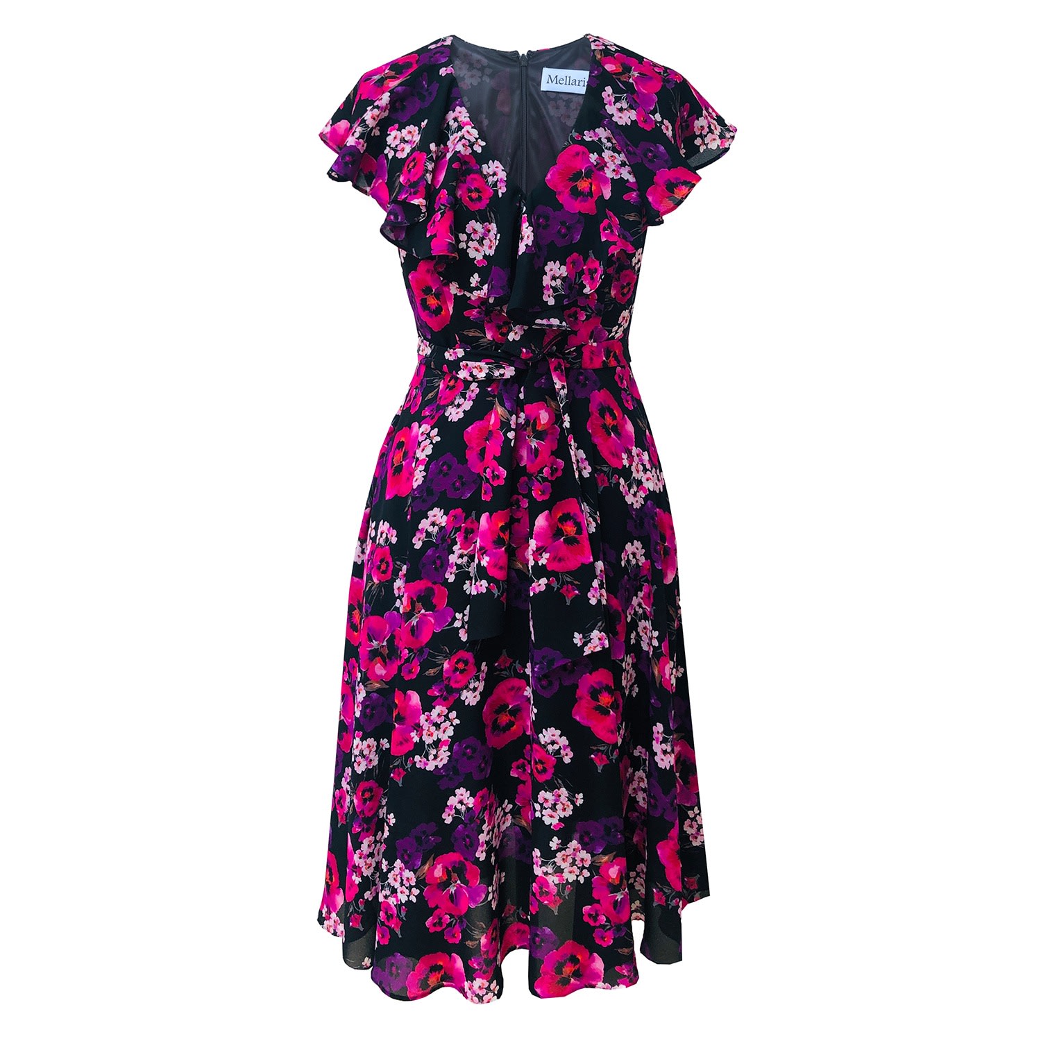 Women’s Pink / Purple Ilona Pink And Black Dress Floral Print Small Mellaris