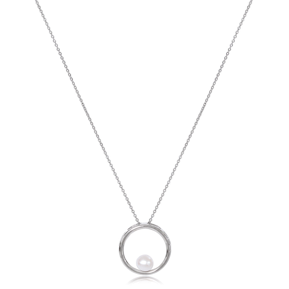 Women’s White / Silver Credo Silver Circle Pendant With Cultured Freshwater Pearl Pearls of the Orient Online