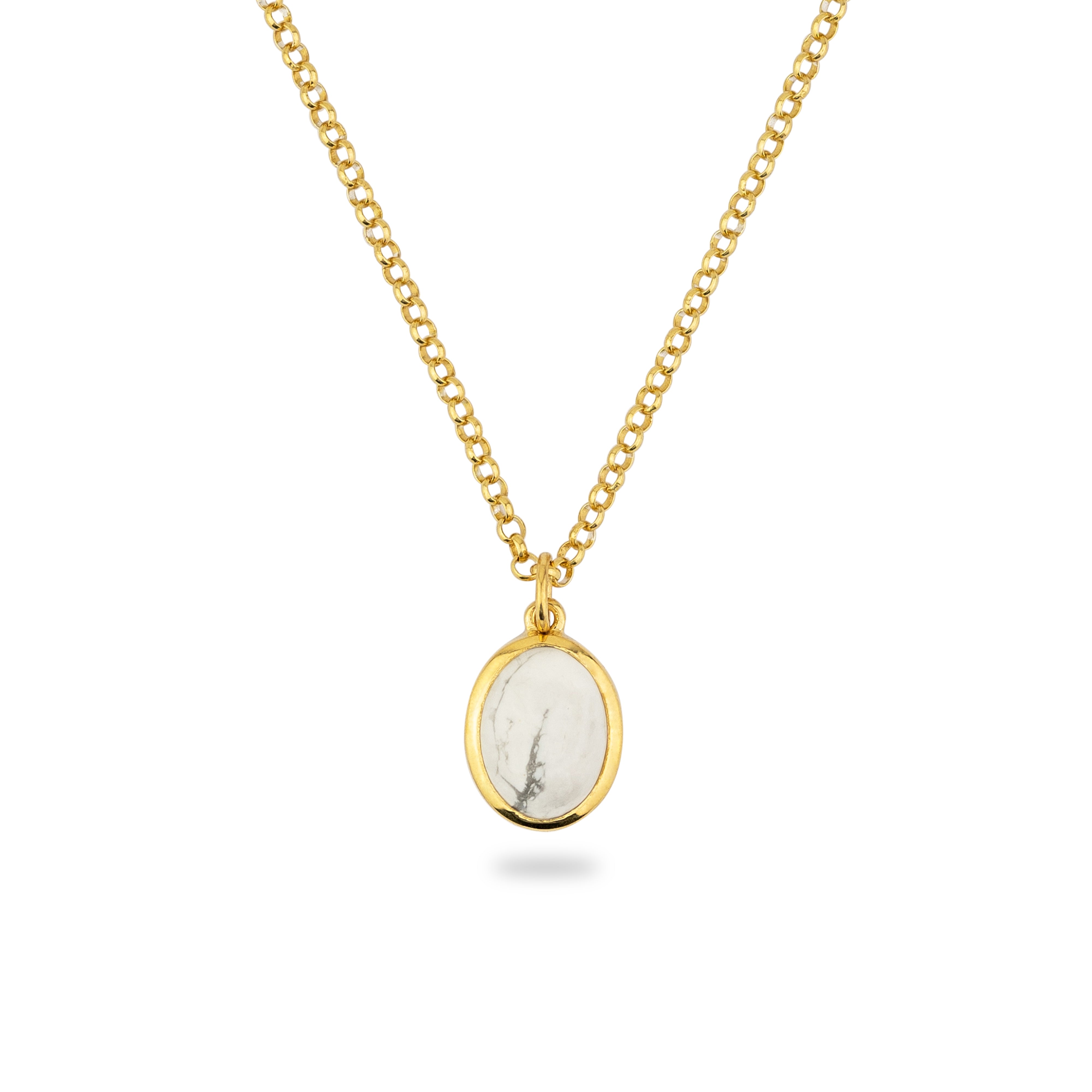 Women’s Gold Jamestown White Howlite Oval Stone Necklace & Pendant Phira London