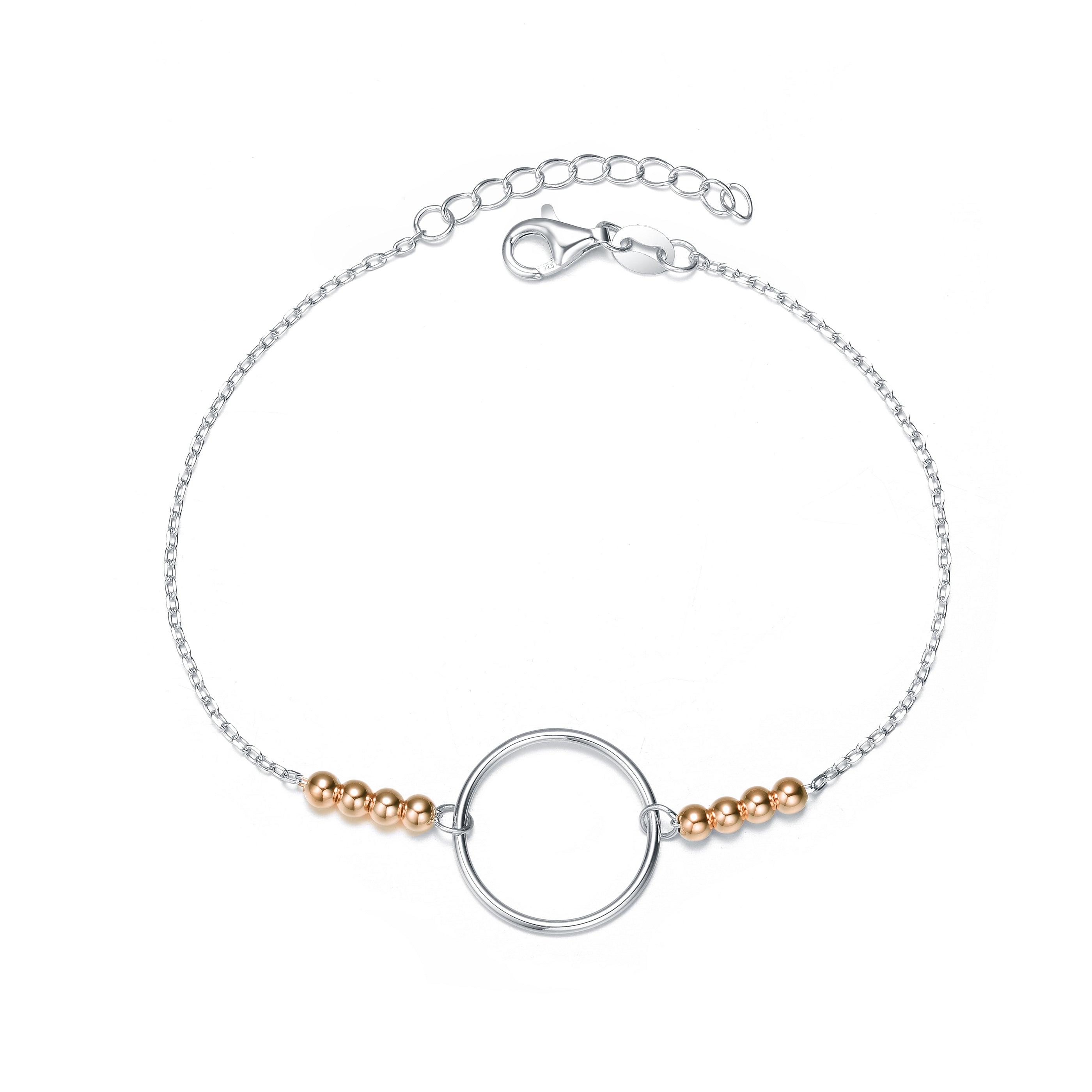 Women’s Rose Gold / Silver Elegant Sterling Silver Two-Tone Halo Bracelet Genevive Jewelry