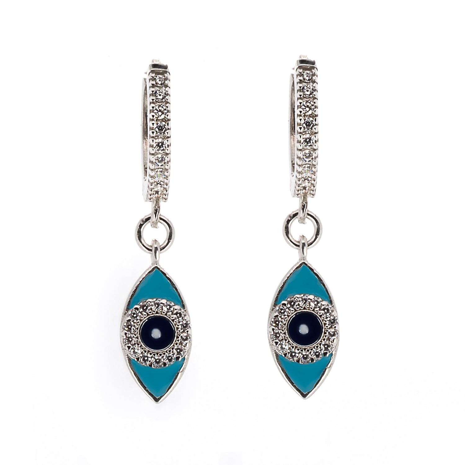 Women’s Silver / Blue / White Turquoise Sparkly Evil Eye Sterling Silver Earrings - Silver Ebru Jewelry