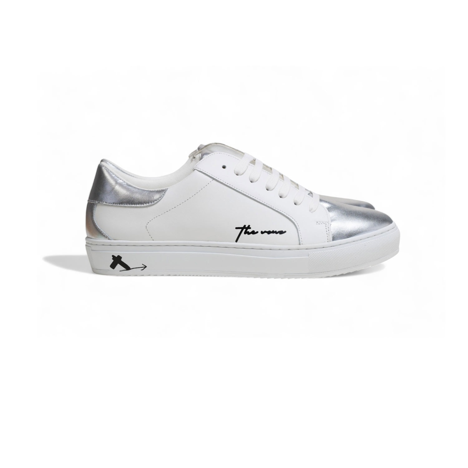 White / Silver Men’s Spanish White Leather Sneakers With Metallic Leather Finishing 11 Uk The Vouz