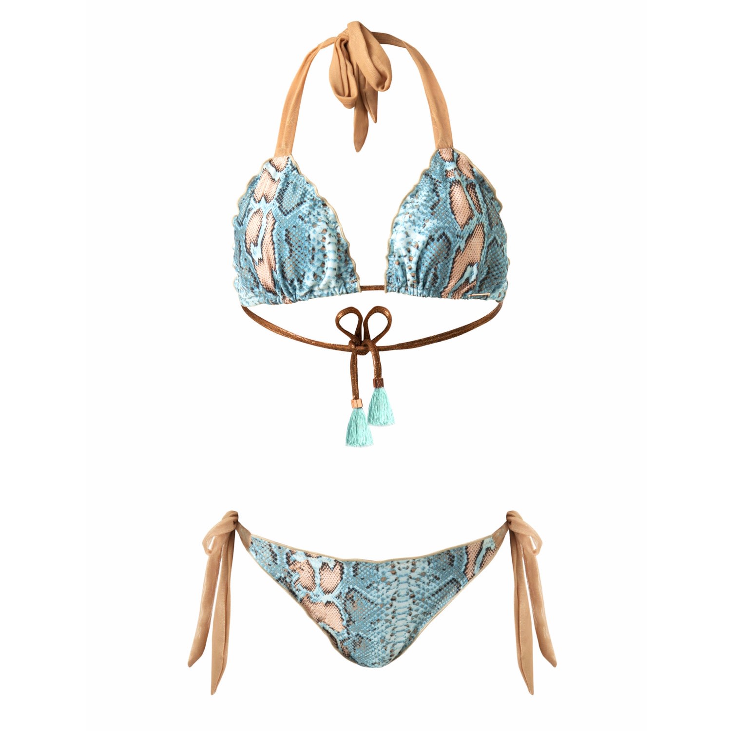 Women’s Gold / Blue Ibiza Turquoise Blue Animal Print Ruched Triangle Bikini Set Georgia Sara Salinas Small Elin Ritter Ibiza