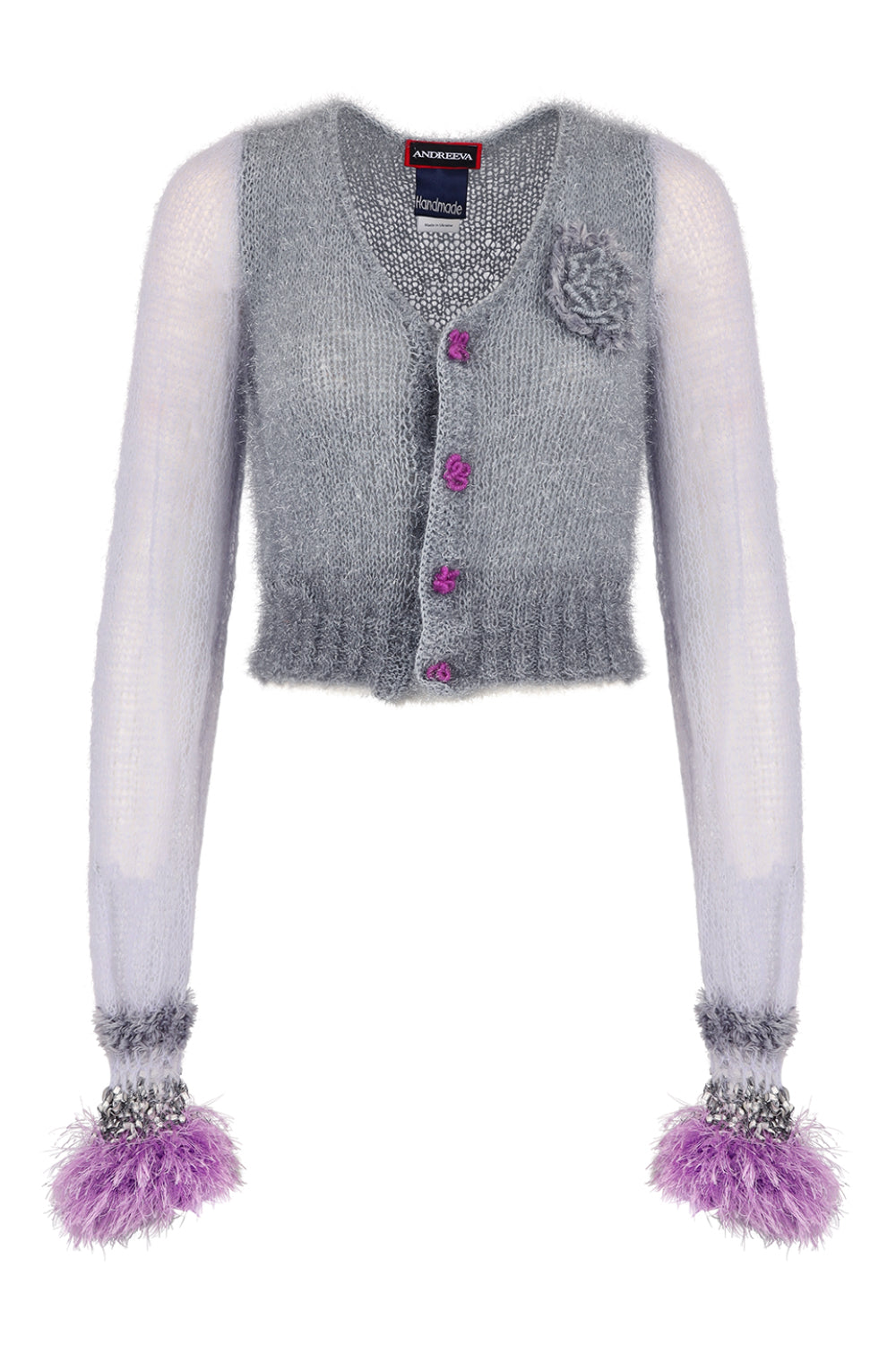 Women’s Grey / Silver Grey Handmade Cashmere Knit Cardigan Large Andreeva