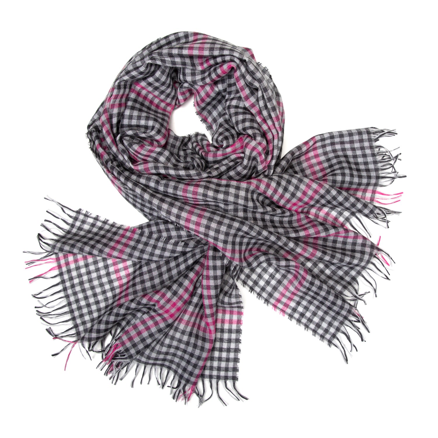 Women’s Grey / Pink / Purple Weekender Grey Gingham Cashmere & Silk Scarf Kinalba