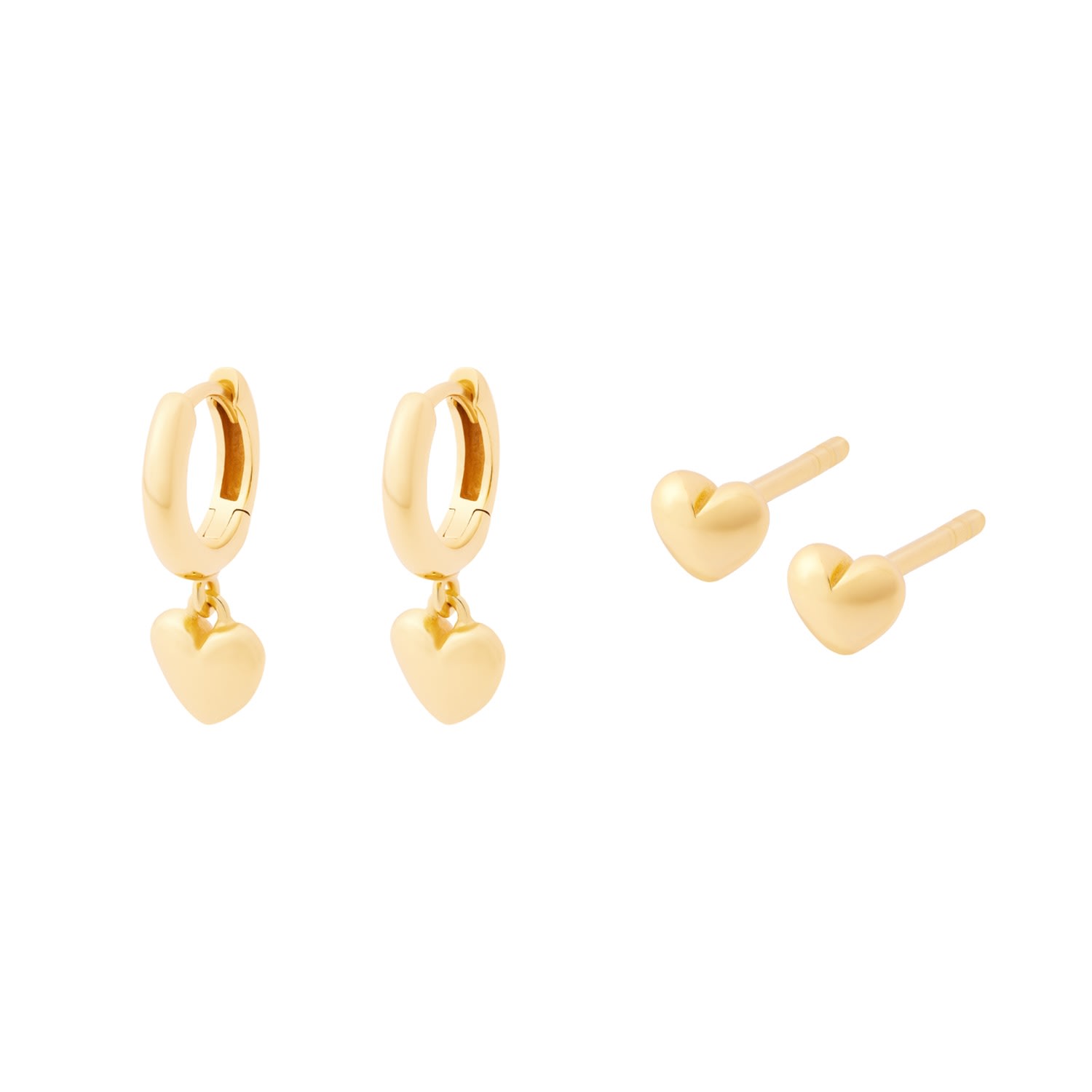 Women’s Puffed Heart Huggies And Studs Gold Cartilage Cartel