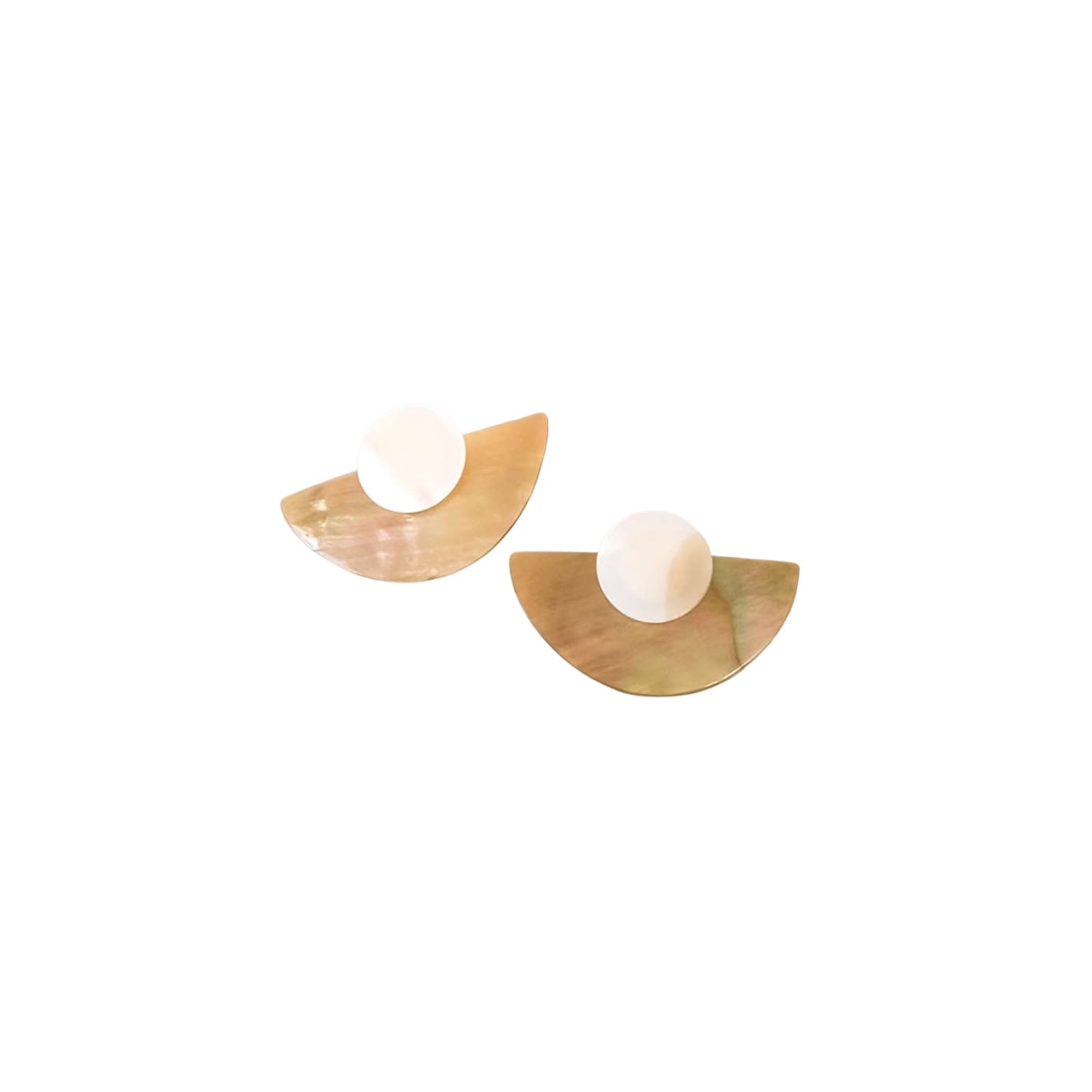 Women’s Neutrals Light Two-Tone Circle And Halfmoon Geometric Studs - Mother Of Pearl Earrings LikhÃ¢