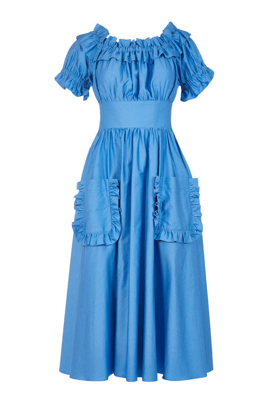 Women’s The Tamsin Bardot Ruffle Dress In Cornflower Blue Cotton Small Lavaand