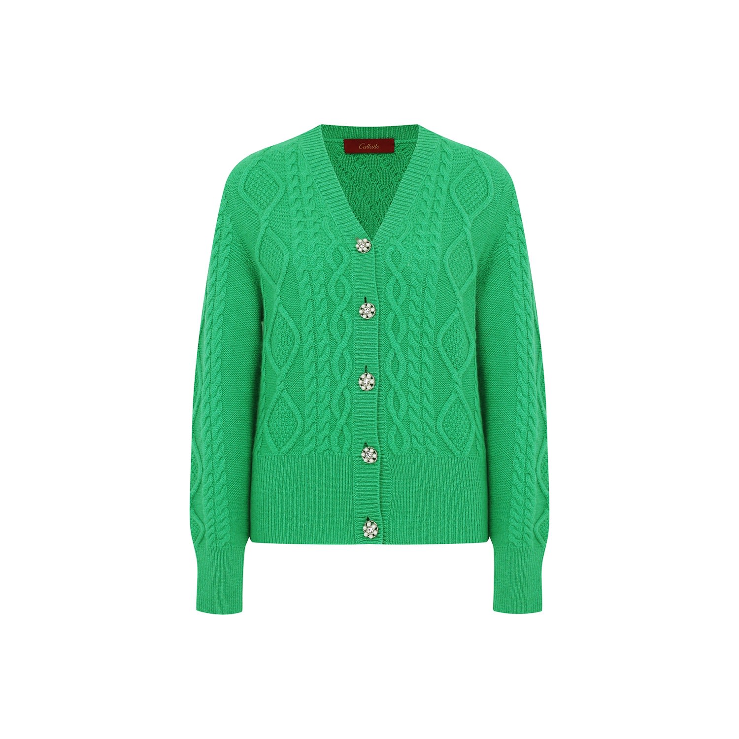 Women’s Cable-Knit Cashmere Cardigan, Green Small Callaite