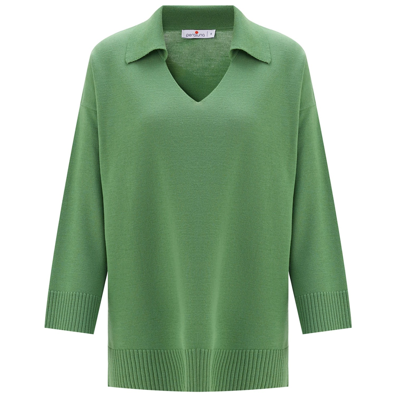 Women’s Polo V Neck Wide Sleeve Loose Fit Knit Pullover - Green Small Peraluna