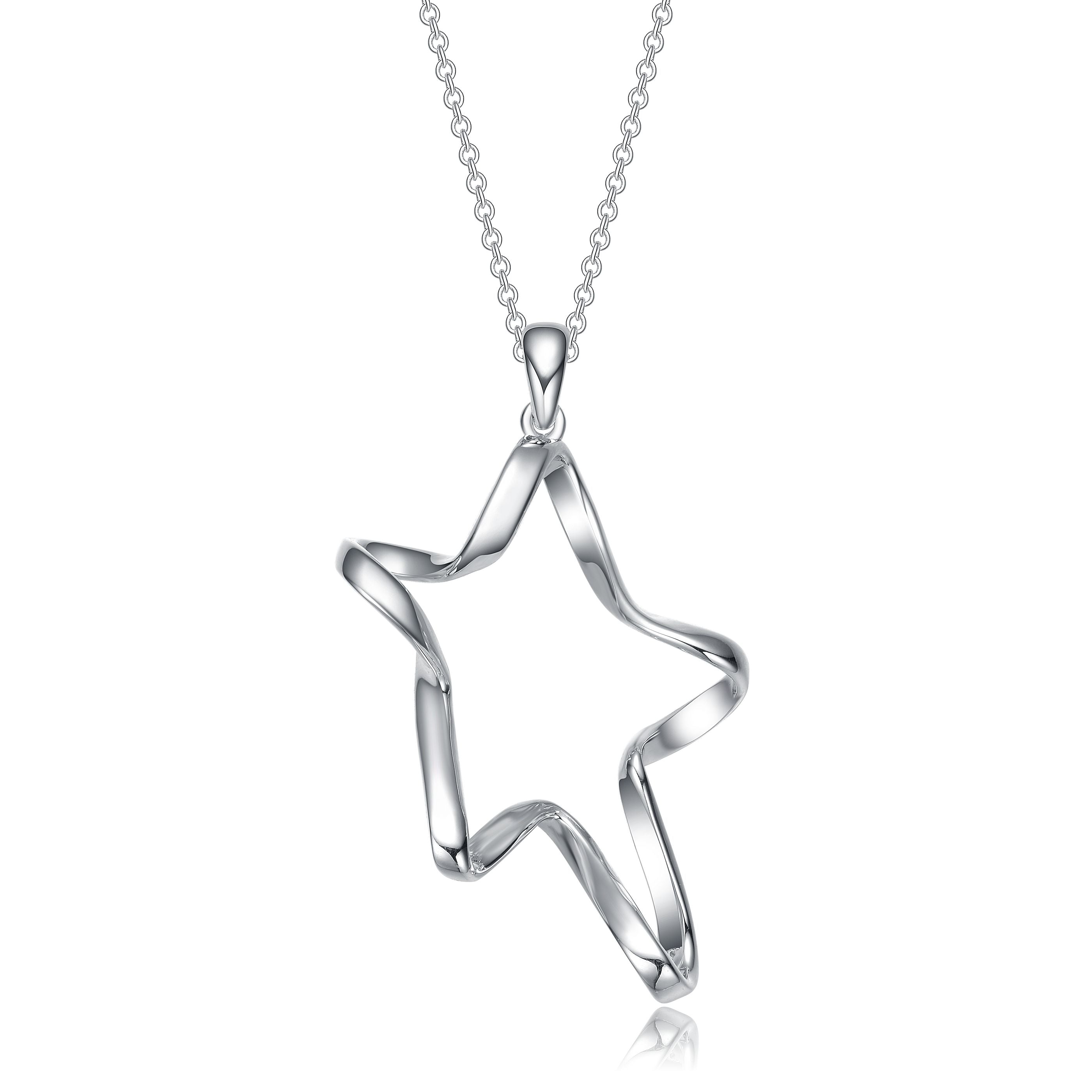 Women’s Classy Sterling Silver With Rhodium Plating Star Halo Necklace Genevive Jewelry