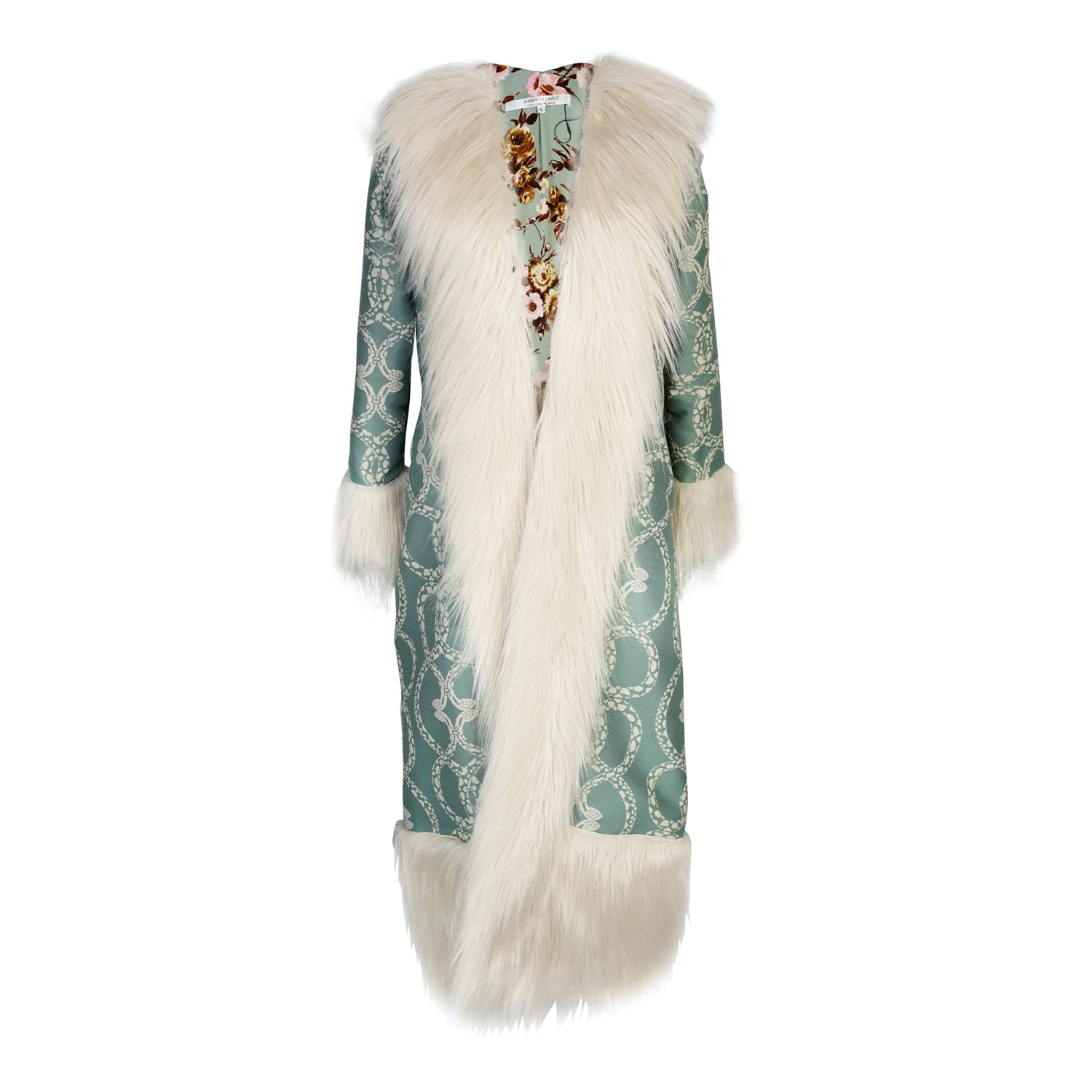 Women’s Green / White Penny Deluxe Serpentine Embroidered Faux Fur Jacket Extra Large Jennafer Grace