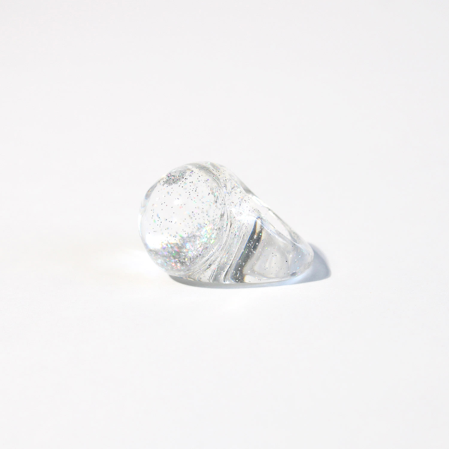 Women’s Silver Snow Globe Ring Chunky Glitter La Raison