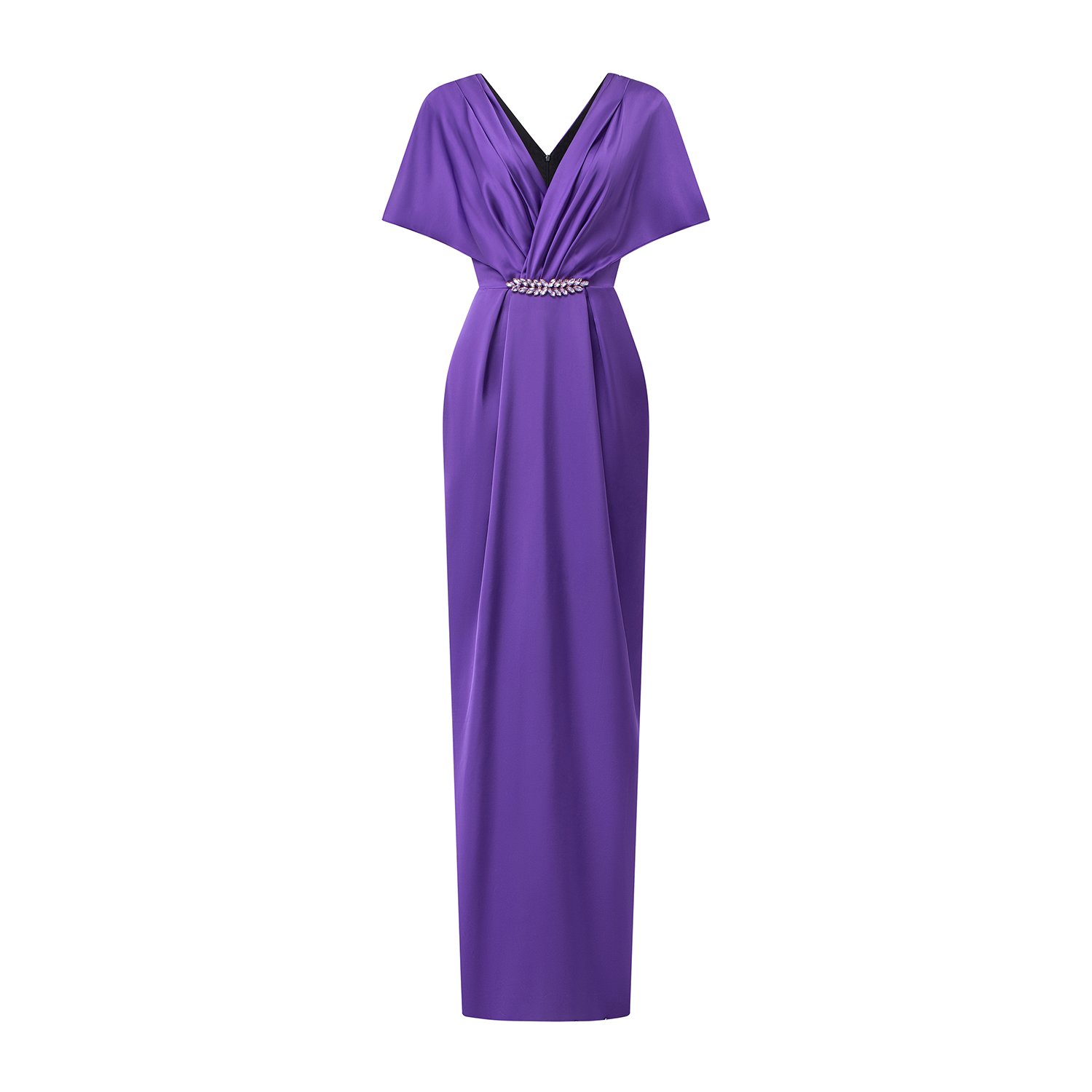 Women’s Pink / Purple Purple V-Neck Gown With Draped Waist Detail Extra Small I. h.f Atelier