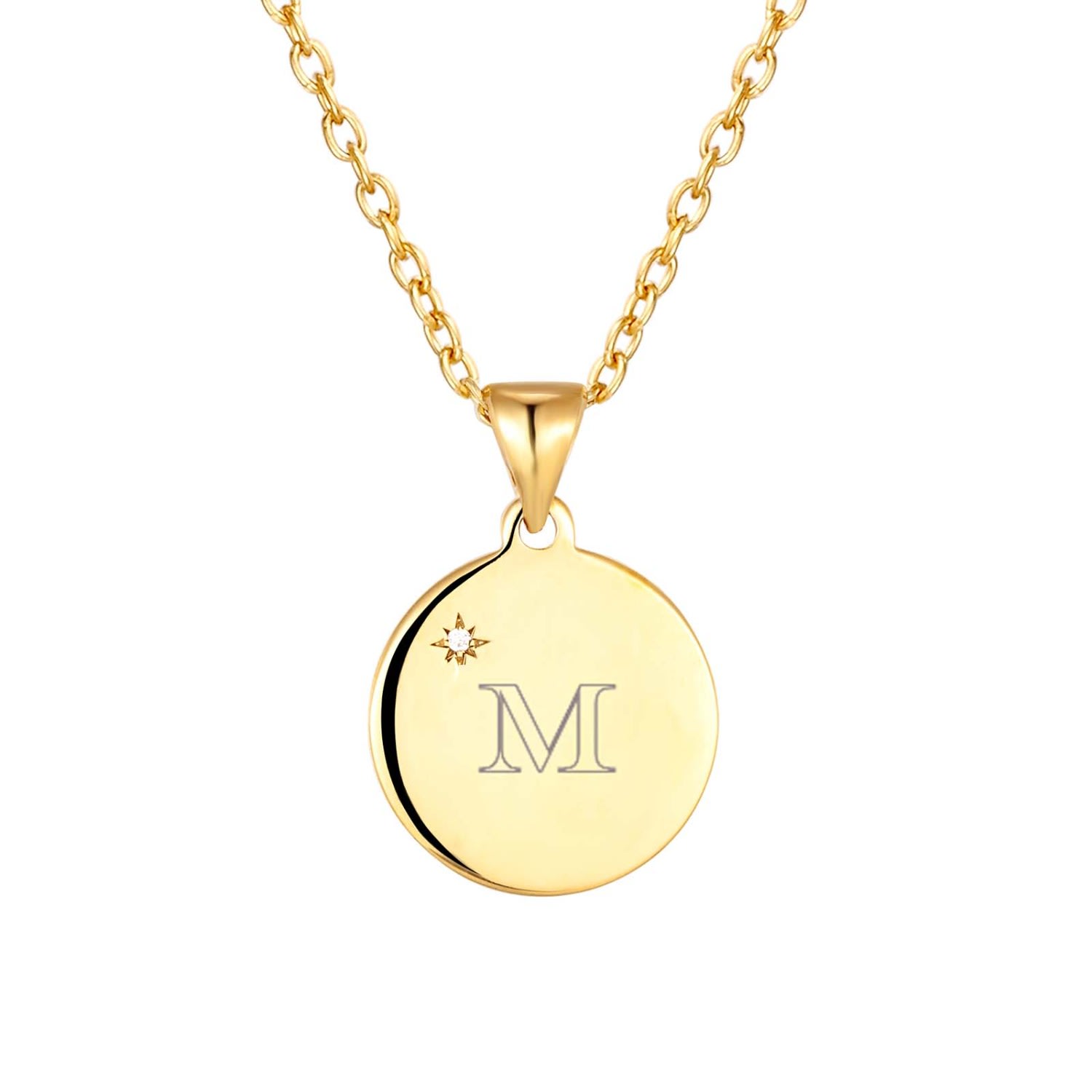 Women’s 22Ct Gold Vermeil Engravable Circle Cz Disc Pendant - Engravers Font Seol + Gold