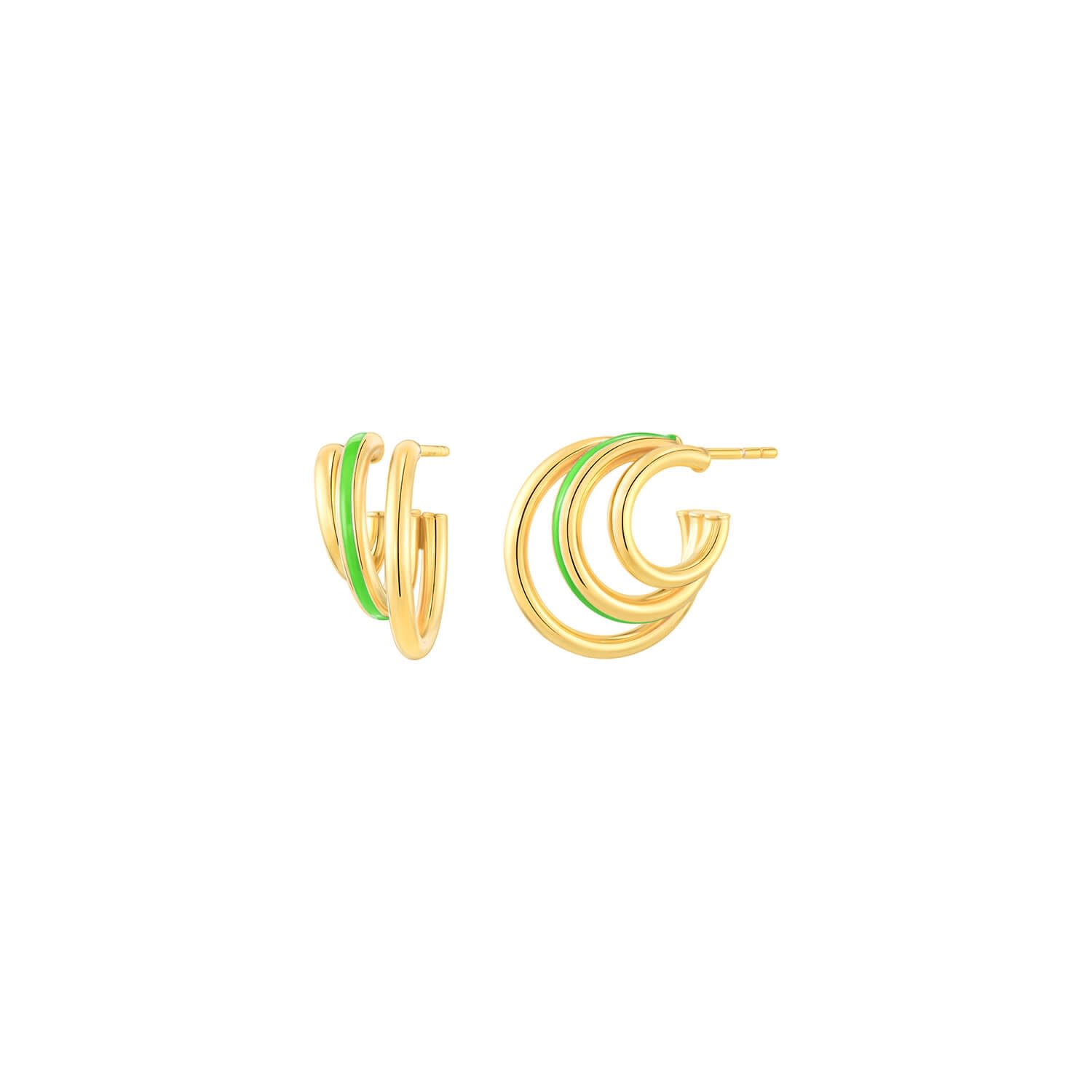 Women’s Gold / Green Triple Hoops With Green Enamel Gold & Honey