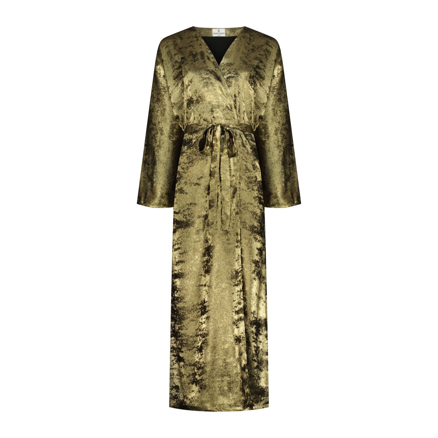 Women’s Shadow Of Sequin Shimmer Gold Long Kimono Dress - Gold Small Dhara Sheth Dubai