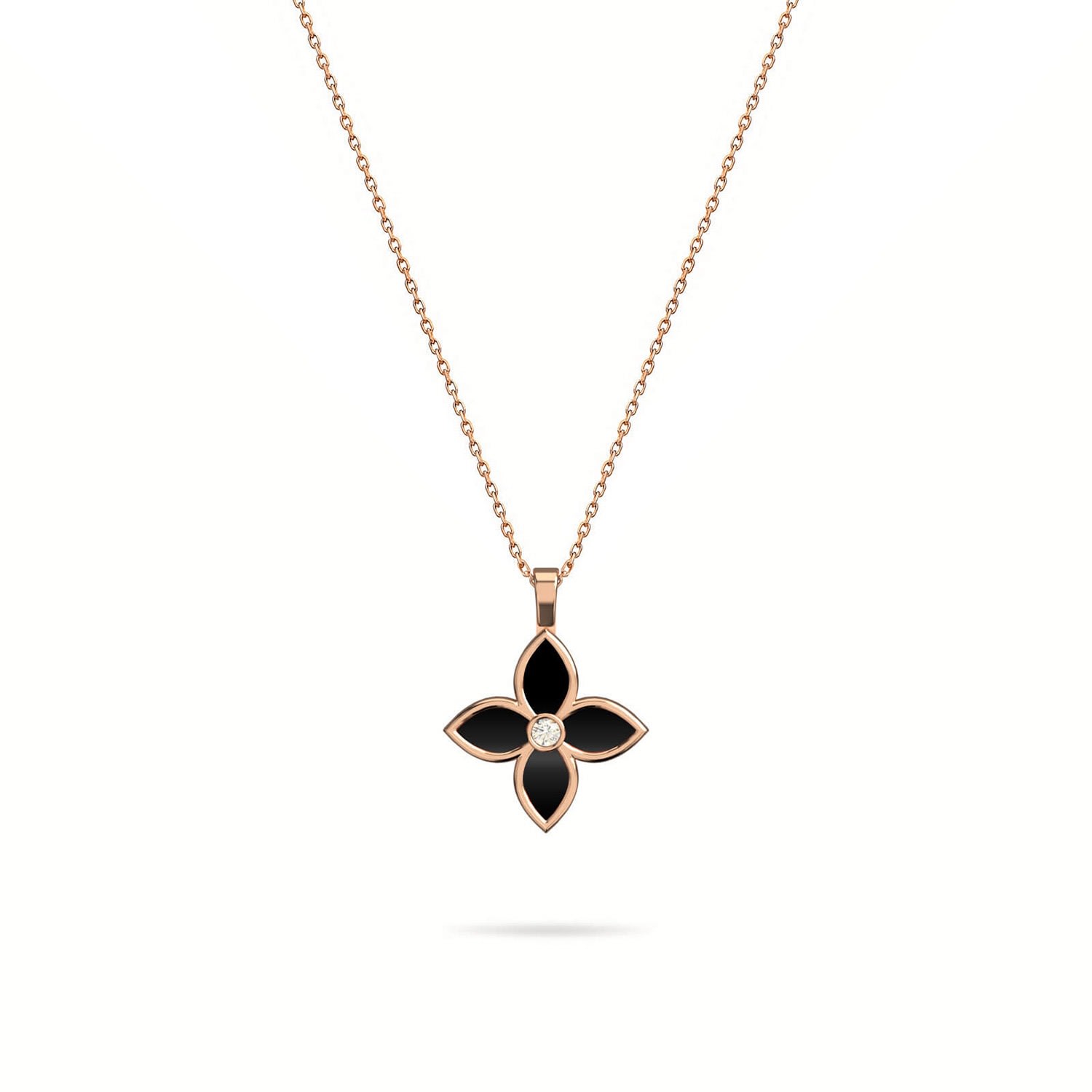 Women’s Necklace Ava Tall On Precious Stone,18K Rose Gold And Diamonds Onyx Aquae Jewels