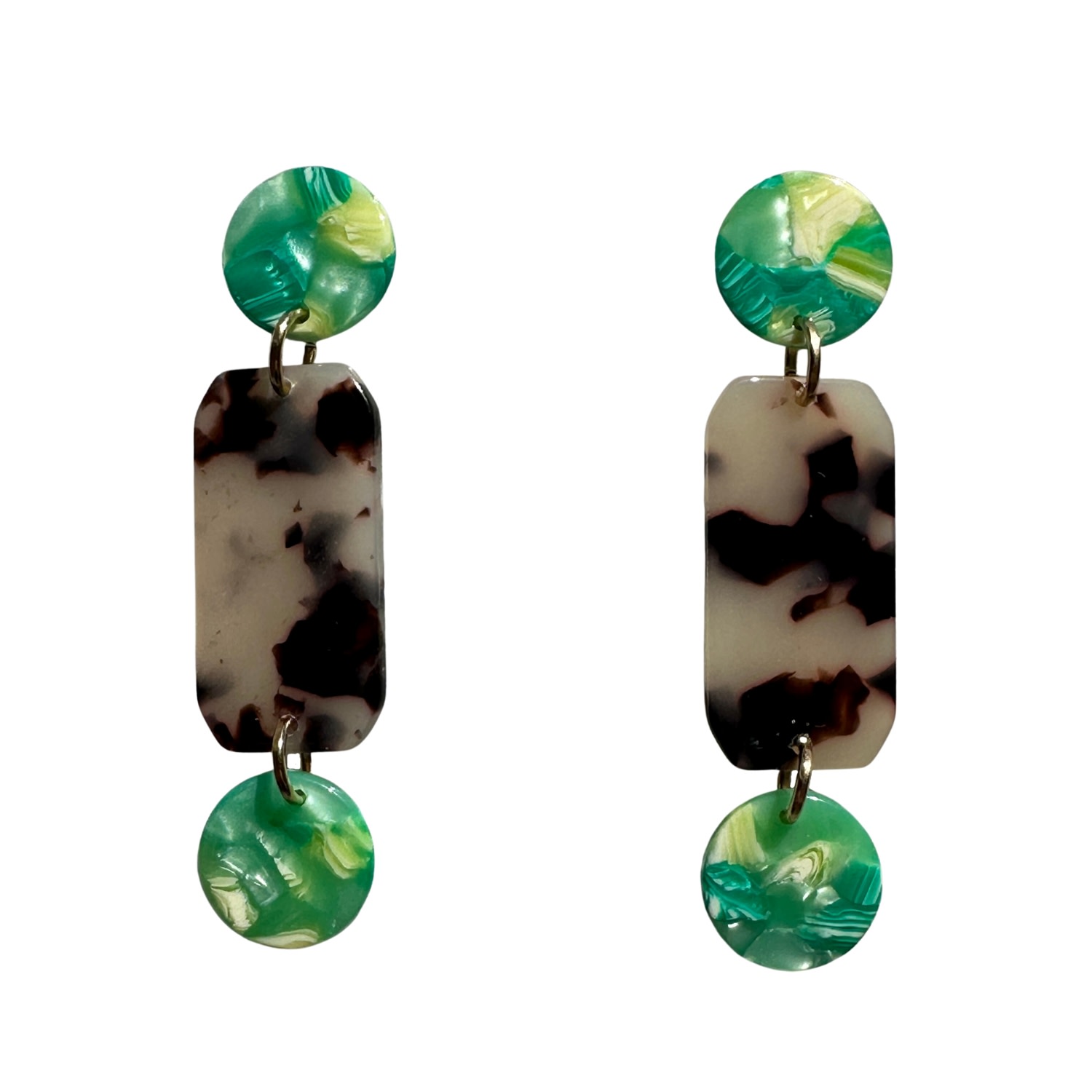Women’s Neutrals / Green Mini Rectangle & Dot Drop Earrings In Blonde Tortoise Closet Rehab