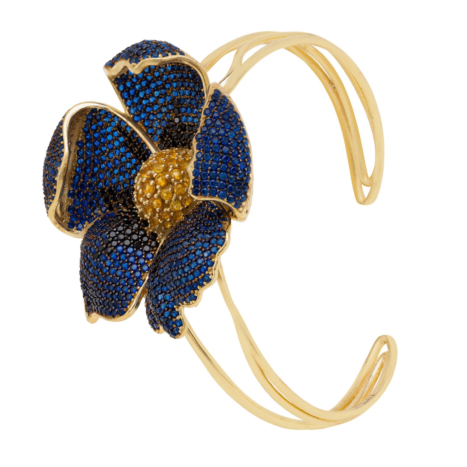 Women’s Yellow / Orange / Blue Poppy Bangle Cuff Bracelet Gold Sapphire Blue Cz Latelita