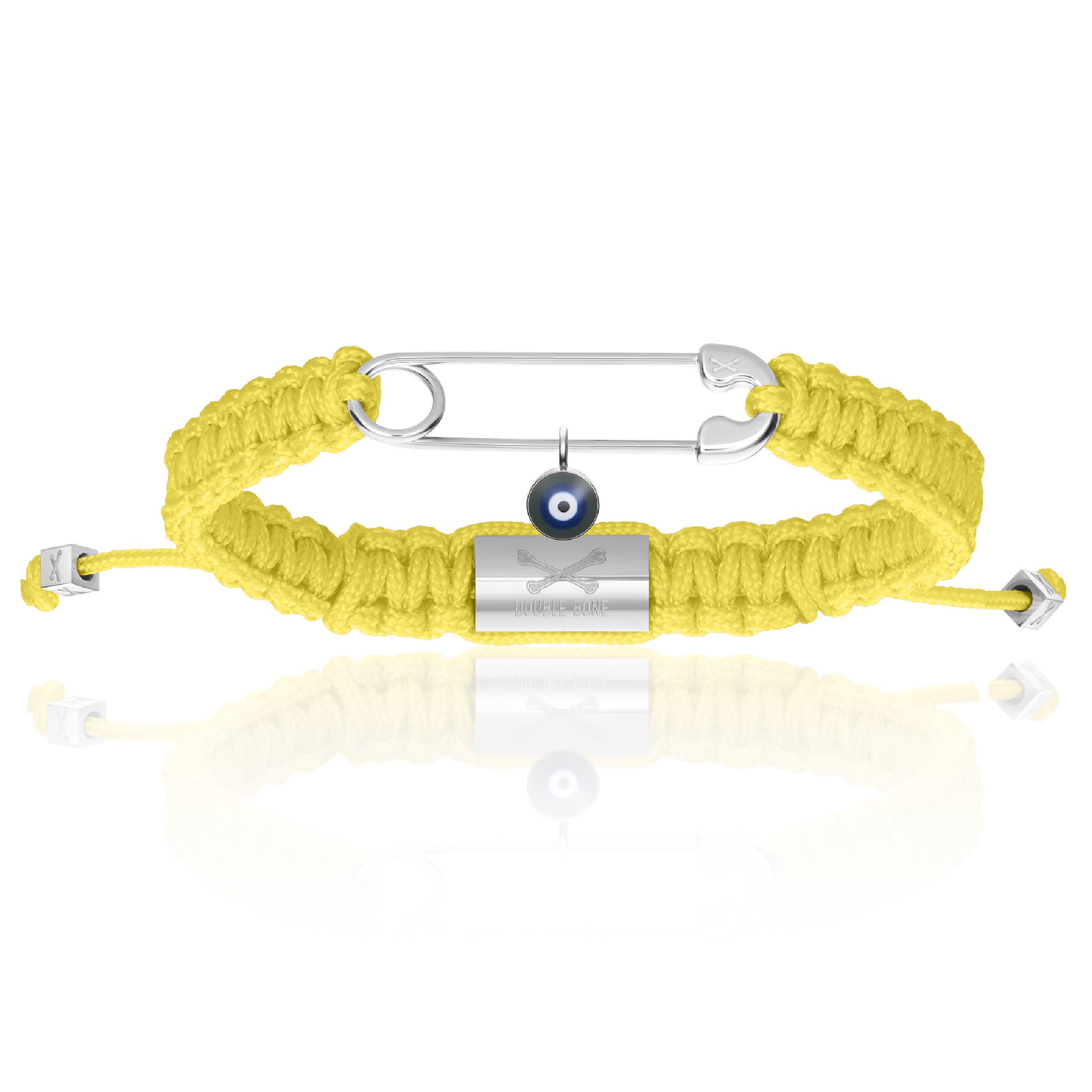 Men’s Yellow / Orange Silver Safety Pin With Yellow Polyester Bracelet Unisex Double Bone Bracelets