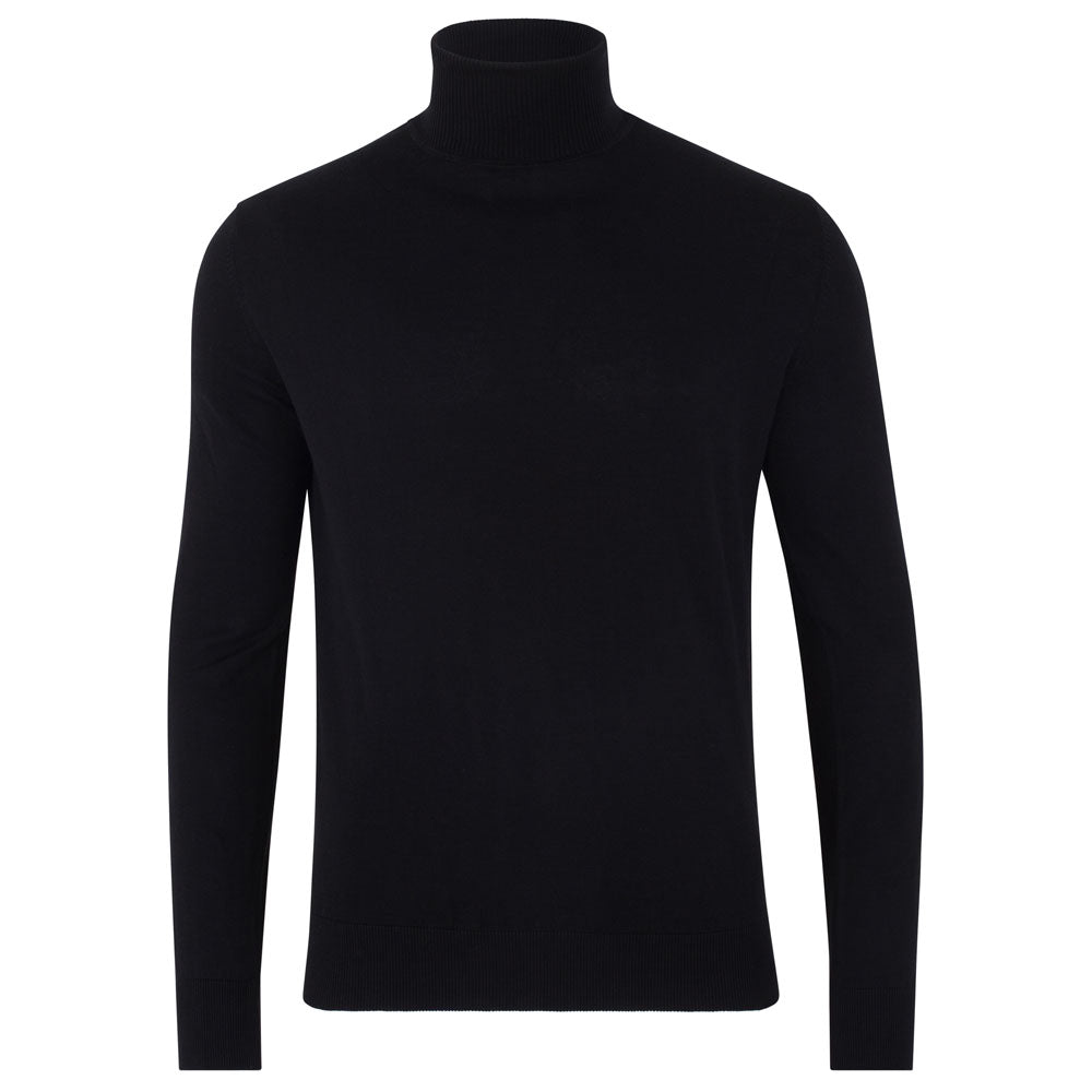 Mens 100% Ultra Fine Cotton Atwood Roll Neck Jumper - Black Small Paul James Knitwear