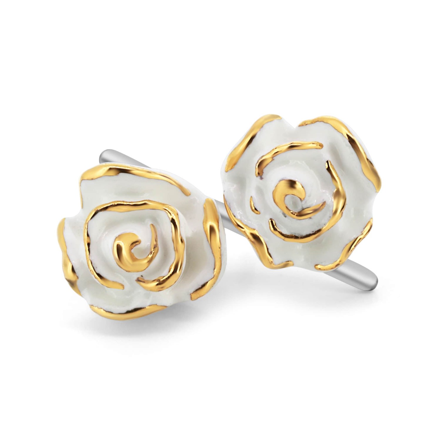 Women’s White Flower Power Double Rose Silver Earring CjÂ·314