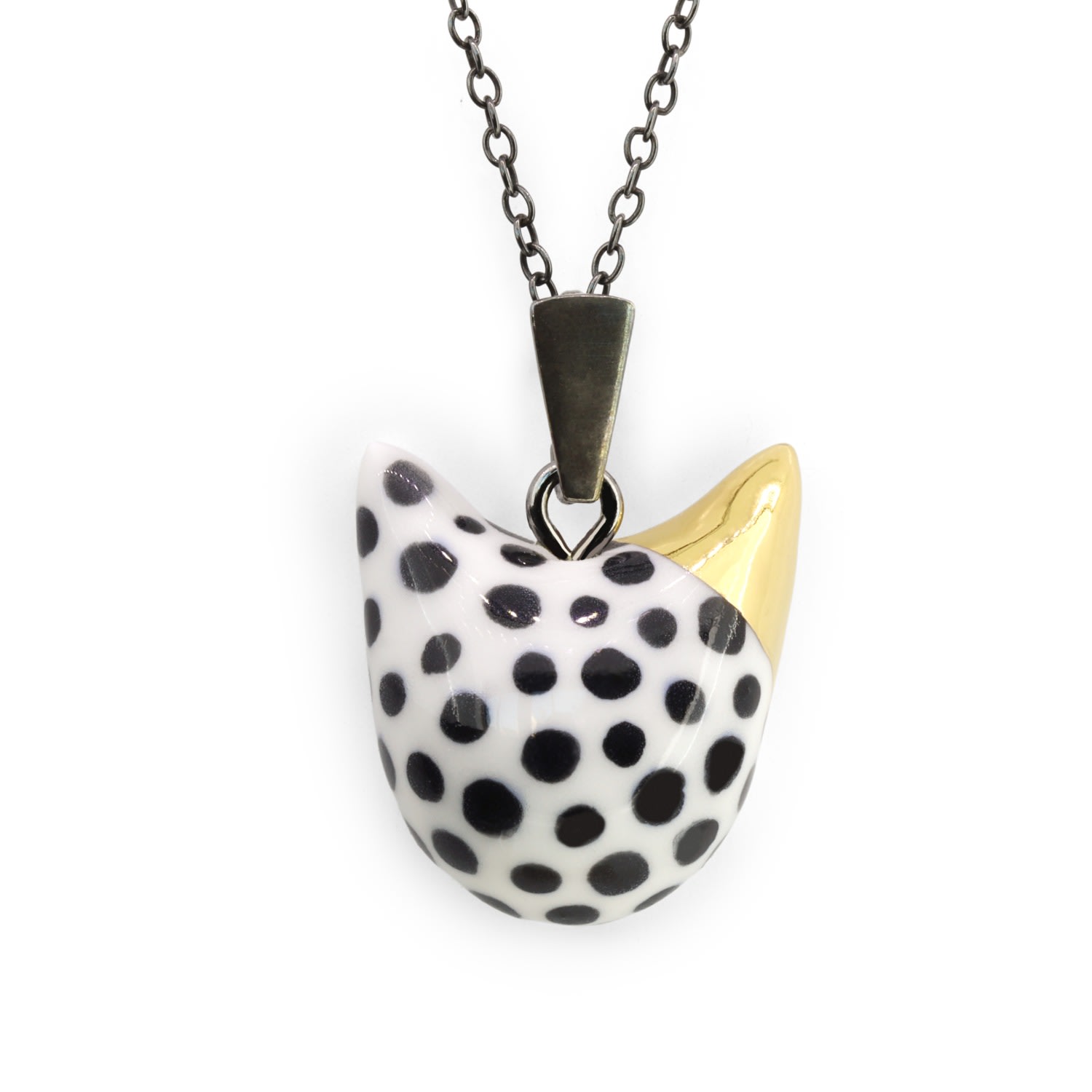 Women’s Cat Necklace With Silver Chain - Polka Dot Gold CjÂ·314