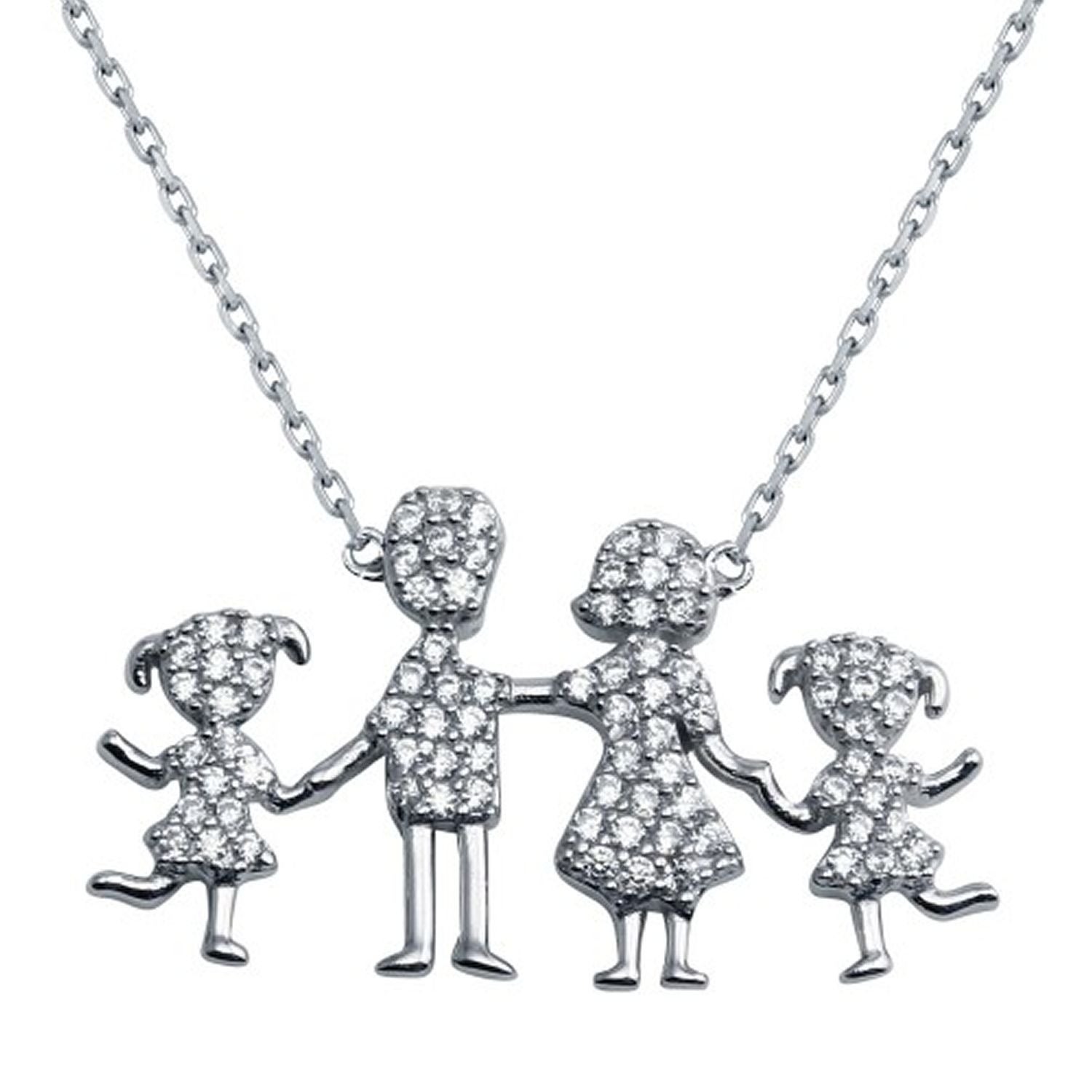 Women’s Sterling Silver Family Pendant Two Girls Necklace Cosanuova