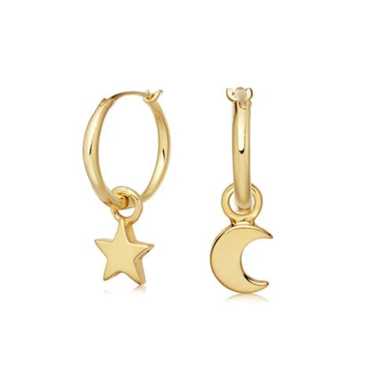 Women’s Annie Apple Lila Star, Moon, Sterling Silver, Gold Vermeil, Charm Hoop Earrings Bermuda Watch Company