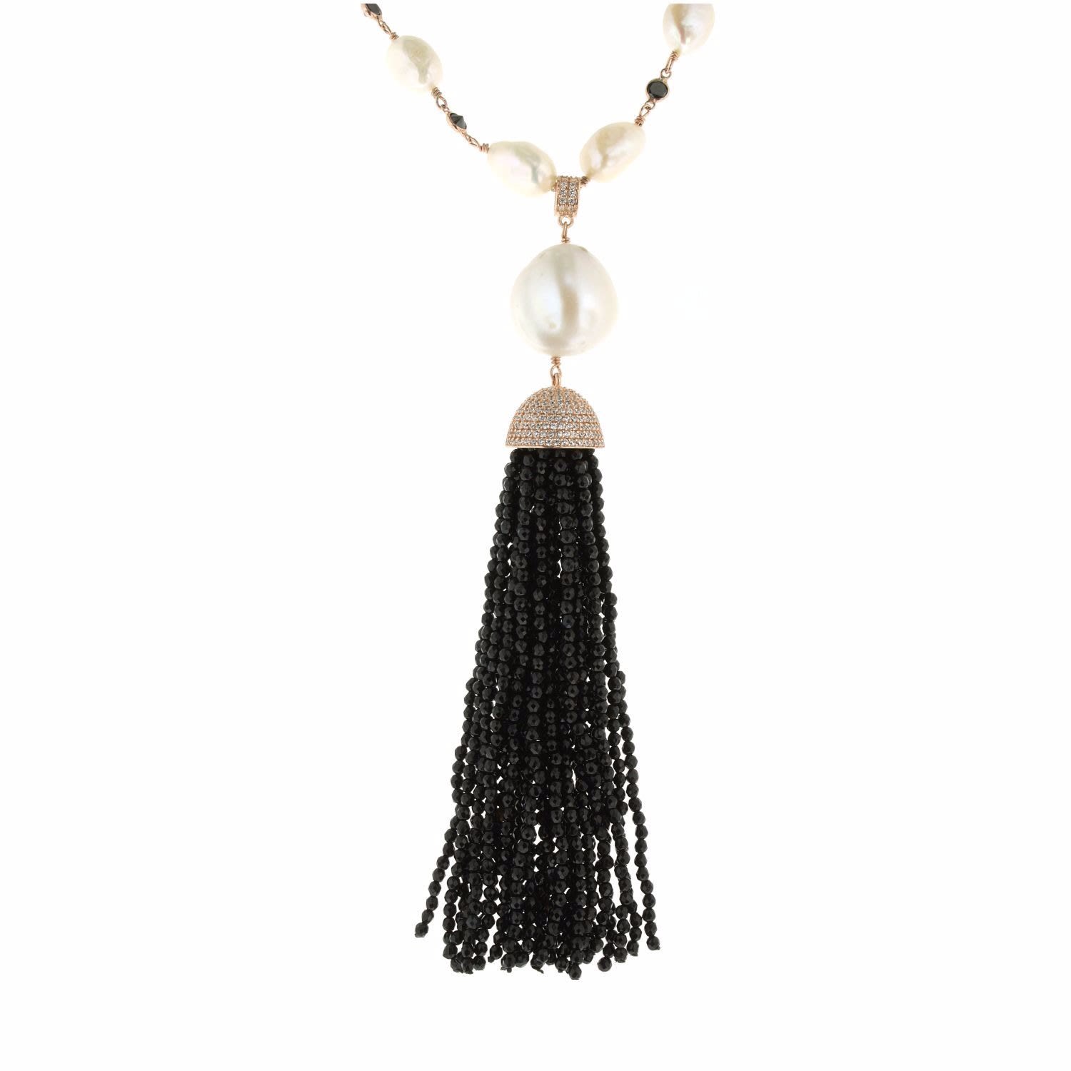 Women’s Black Rose Pearl & Onyx Tassel Necklace Cosanuova