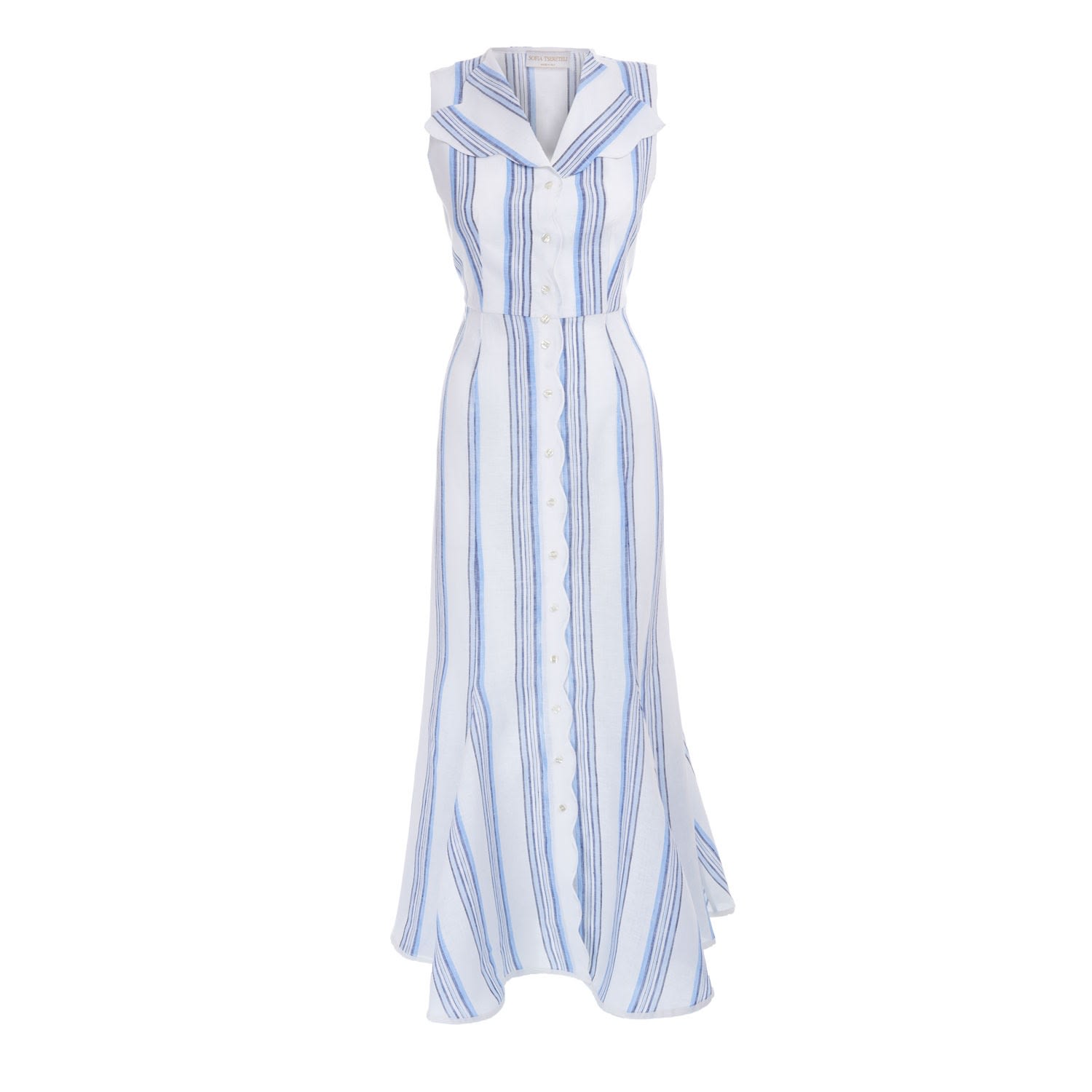 Women’s Blue / White Sleeveless Linen Dress Xxs Sofia Tsereteli
