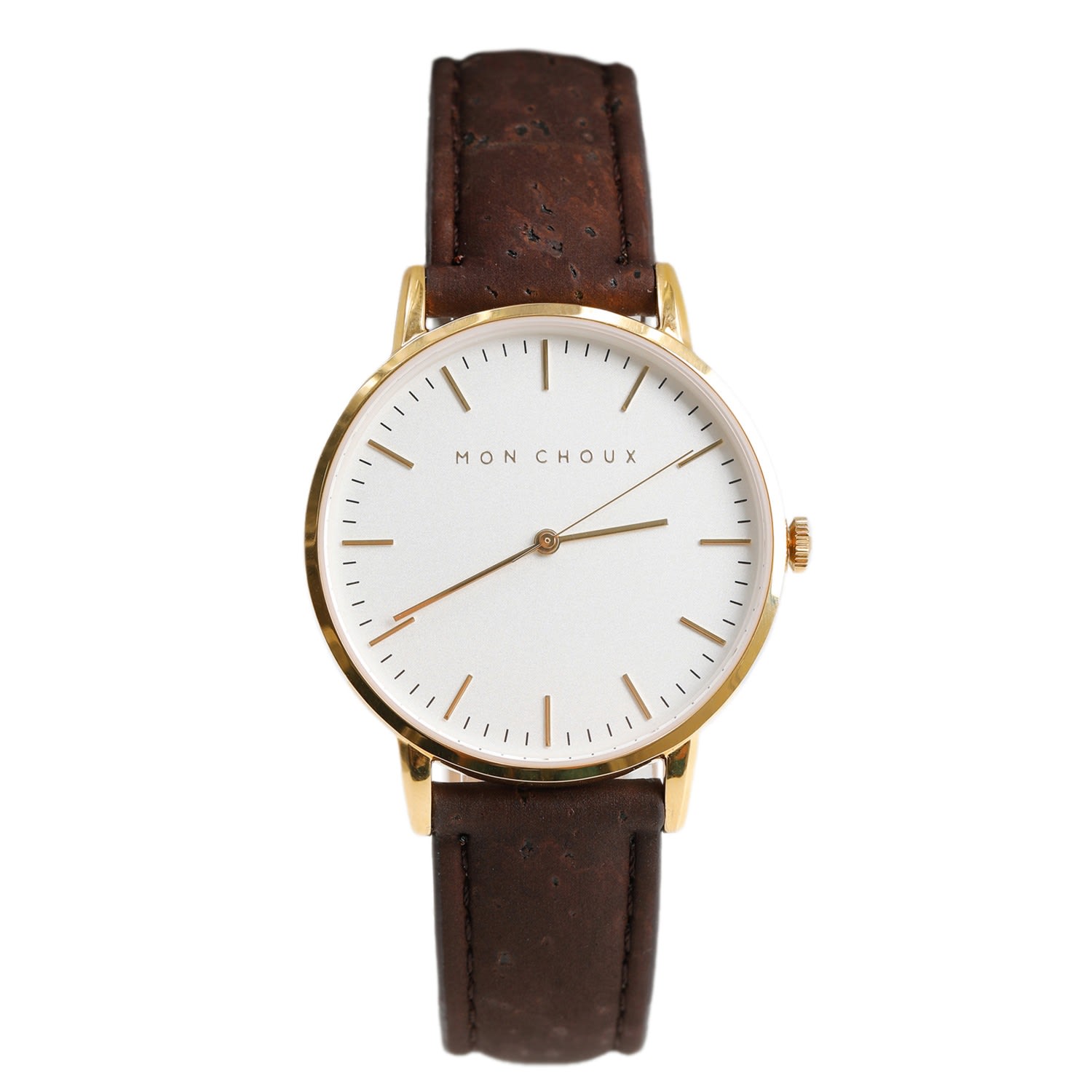 Women’s Gold / White / Brown Classic White Gold Watch In Brown Cork Leather One Size Mon Choux