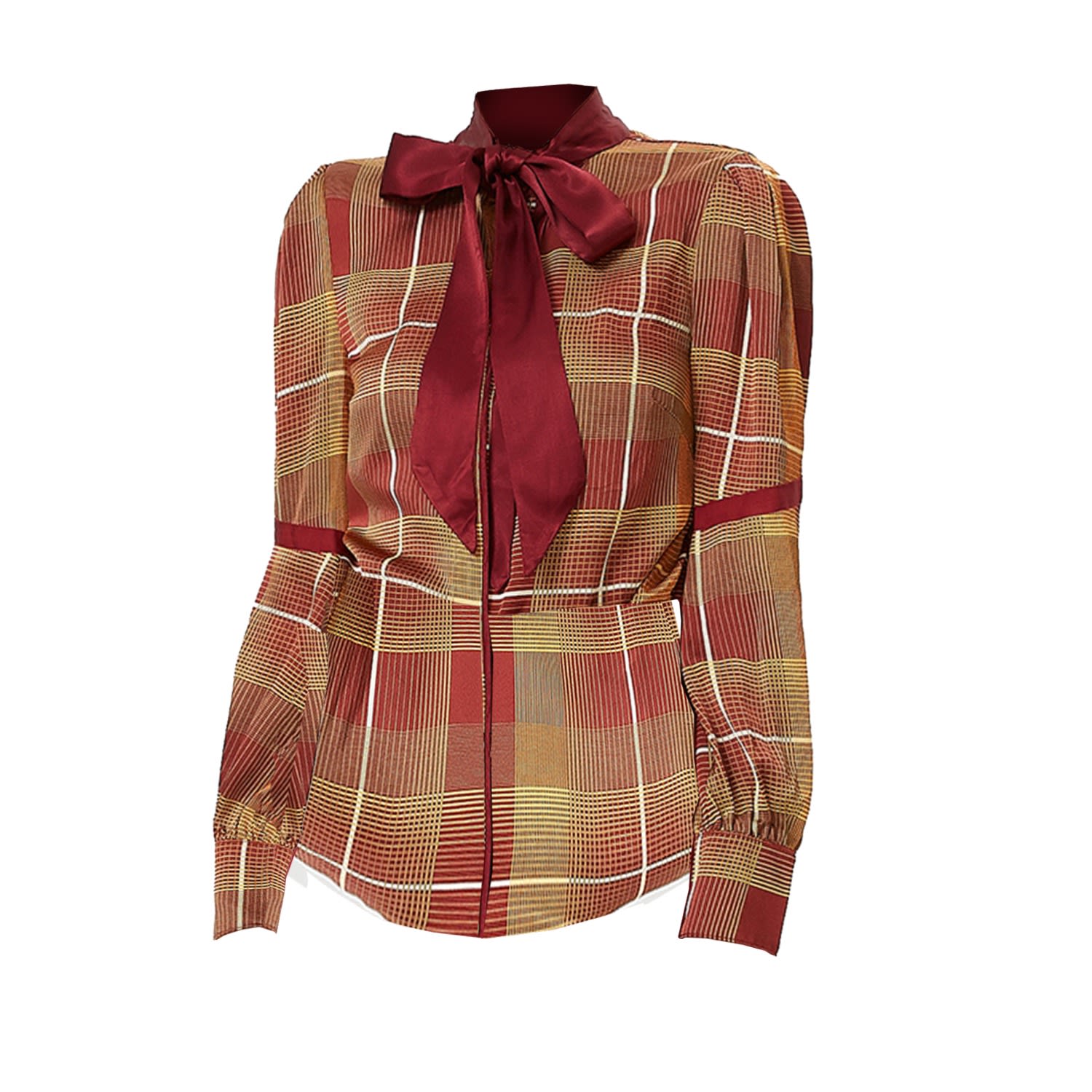 Women’s Red Bow-Tie Tartan Print Shirt Xxs Smart and Joy