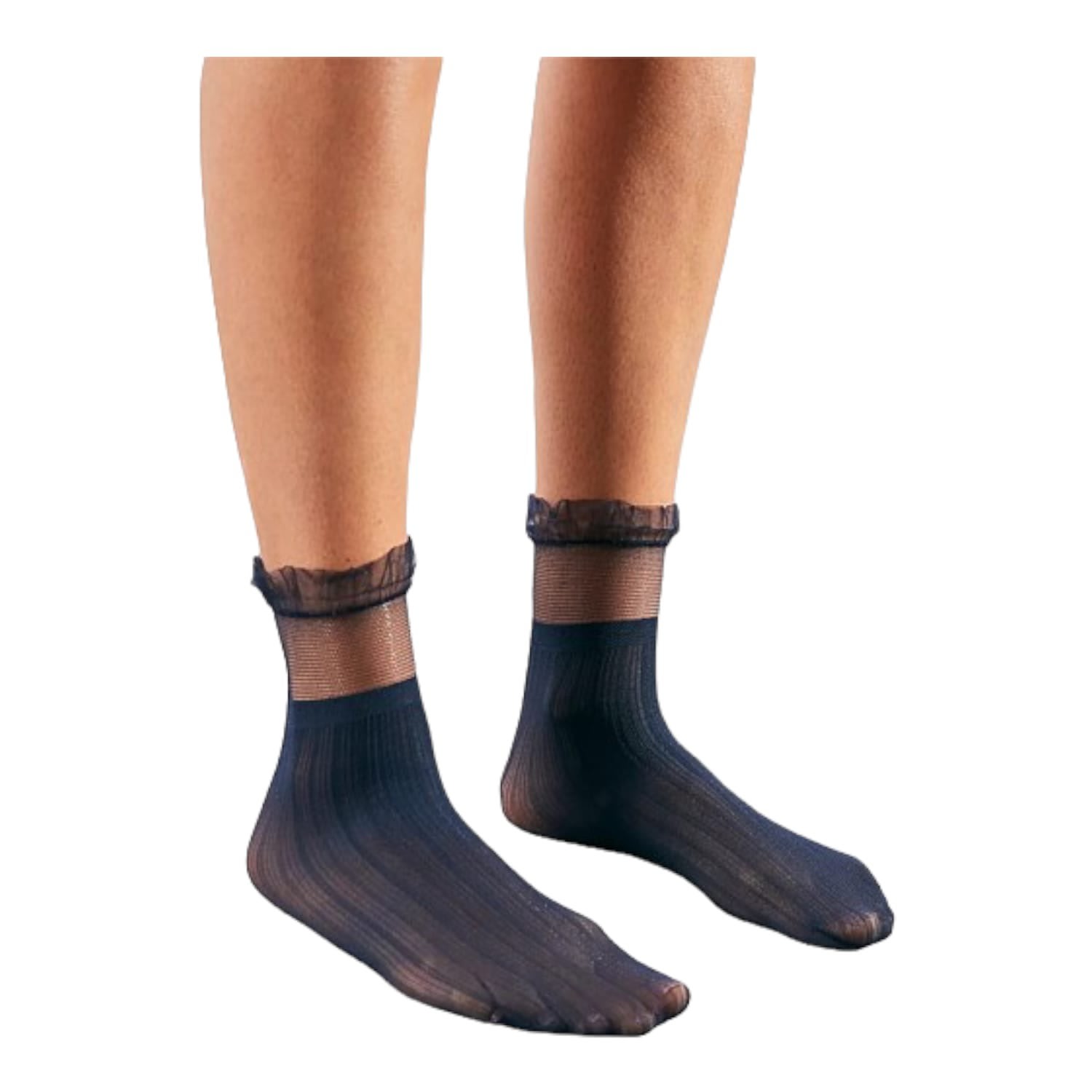 Women’s Frill Neck Sheer Sock - Navy High Heel Jungle by Kathryn Eisman