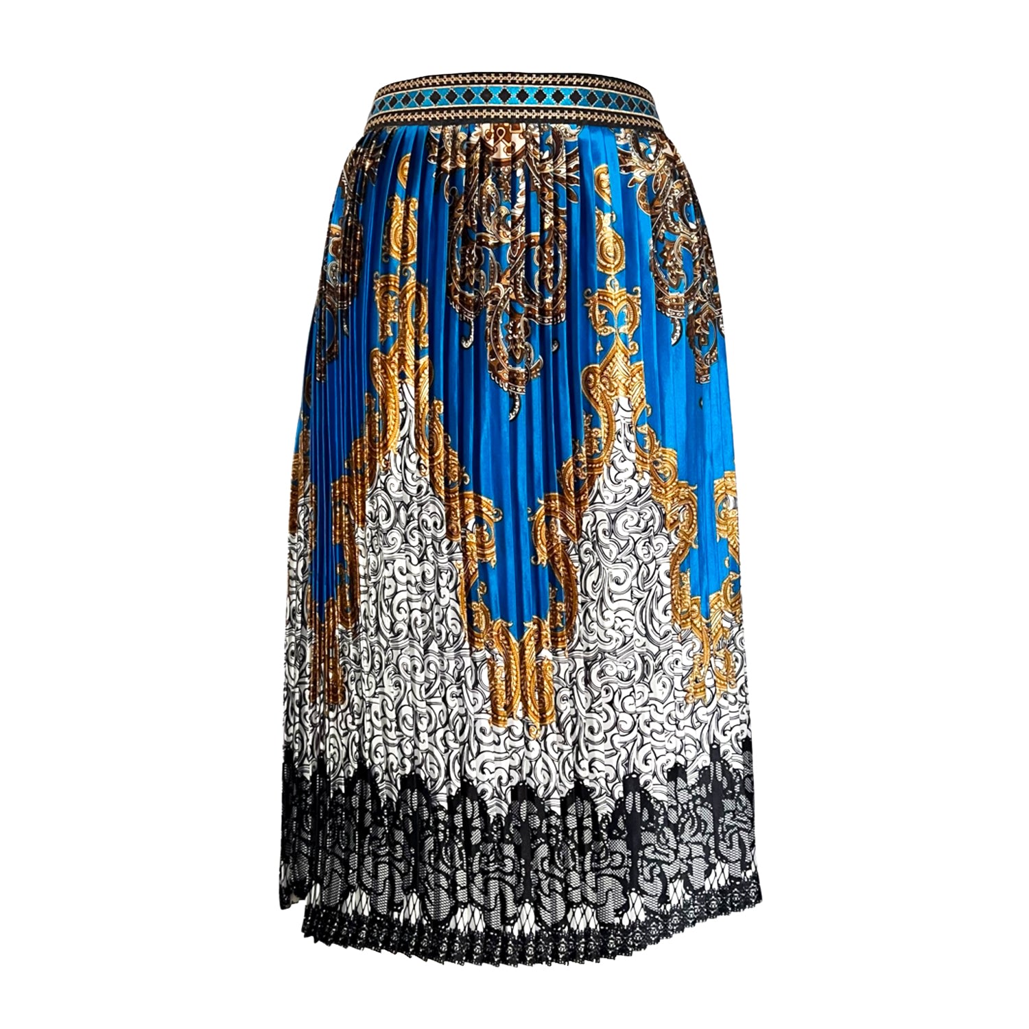 Women’s Blue / White Embroidered Pleated Scarf Midi Skirt In Blue Small L2R the Label