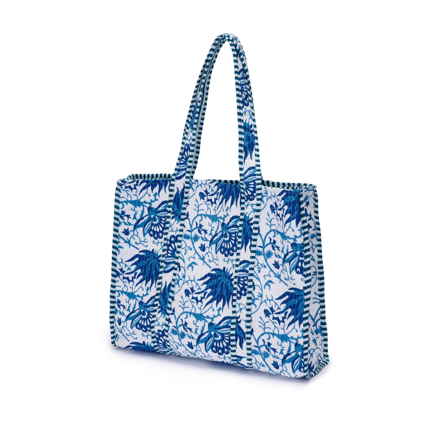 Women’s Cotton Tote Bag In Botanical Blue Flower At Last...