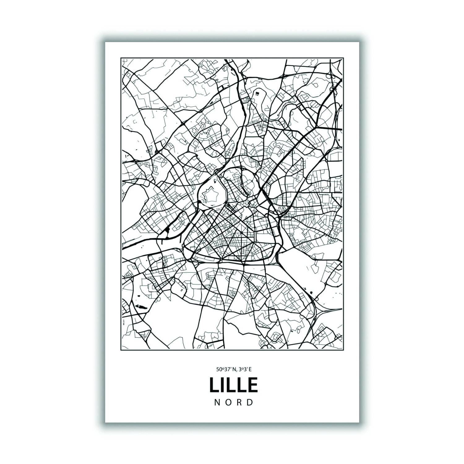 Black Map Of Lille Extra Small Stanley Print House