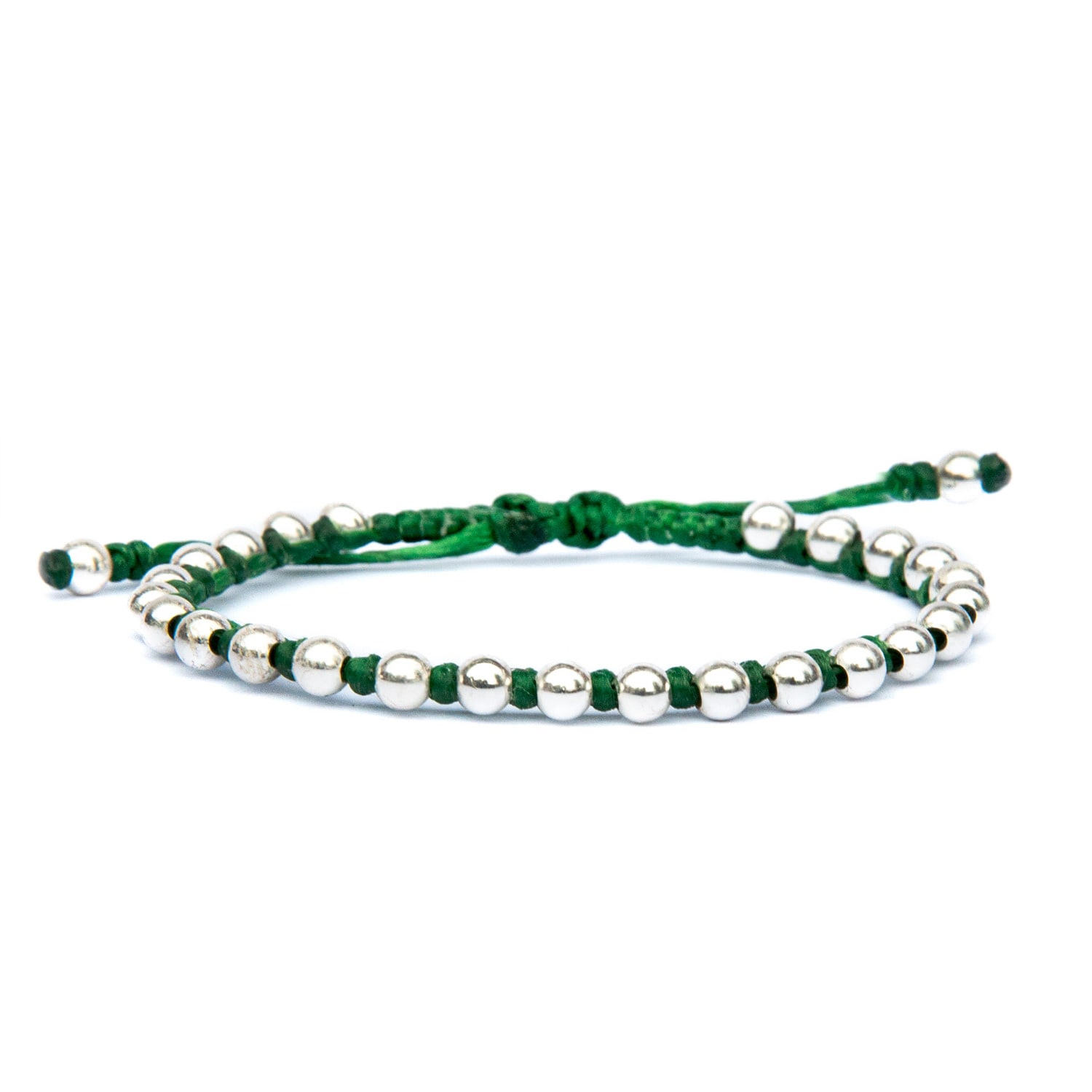 Women Delicate Green Rope Friendship Bracelet With Sterling Silver Beads - Green Harbour Uk Bracelets