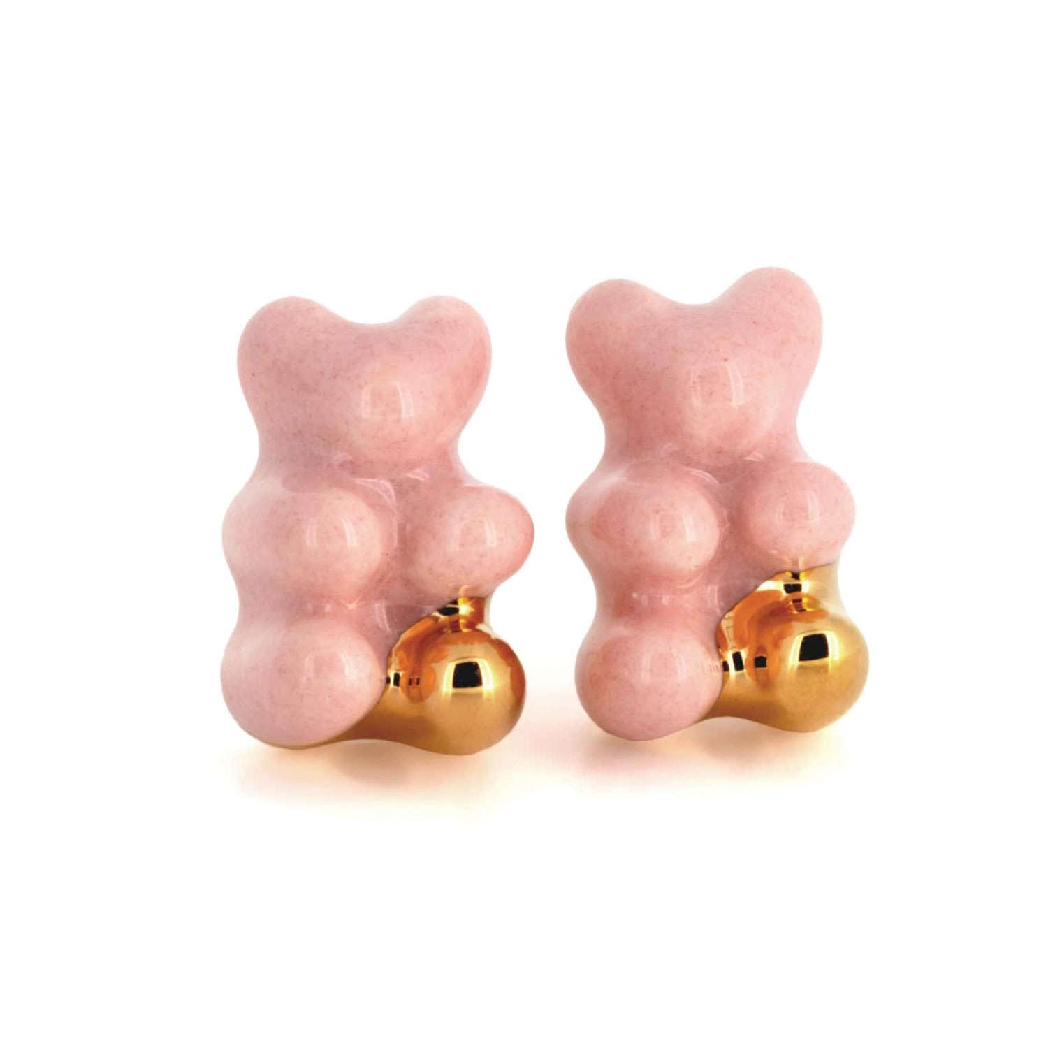 Women’s Pink / Purple Tiny Gummy Bear Earrings - Glossy Pink Gold Dipped CjÂ·314