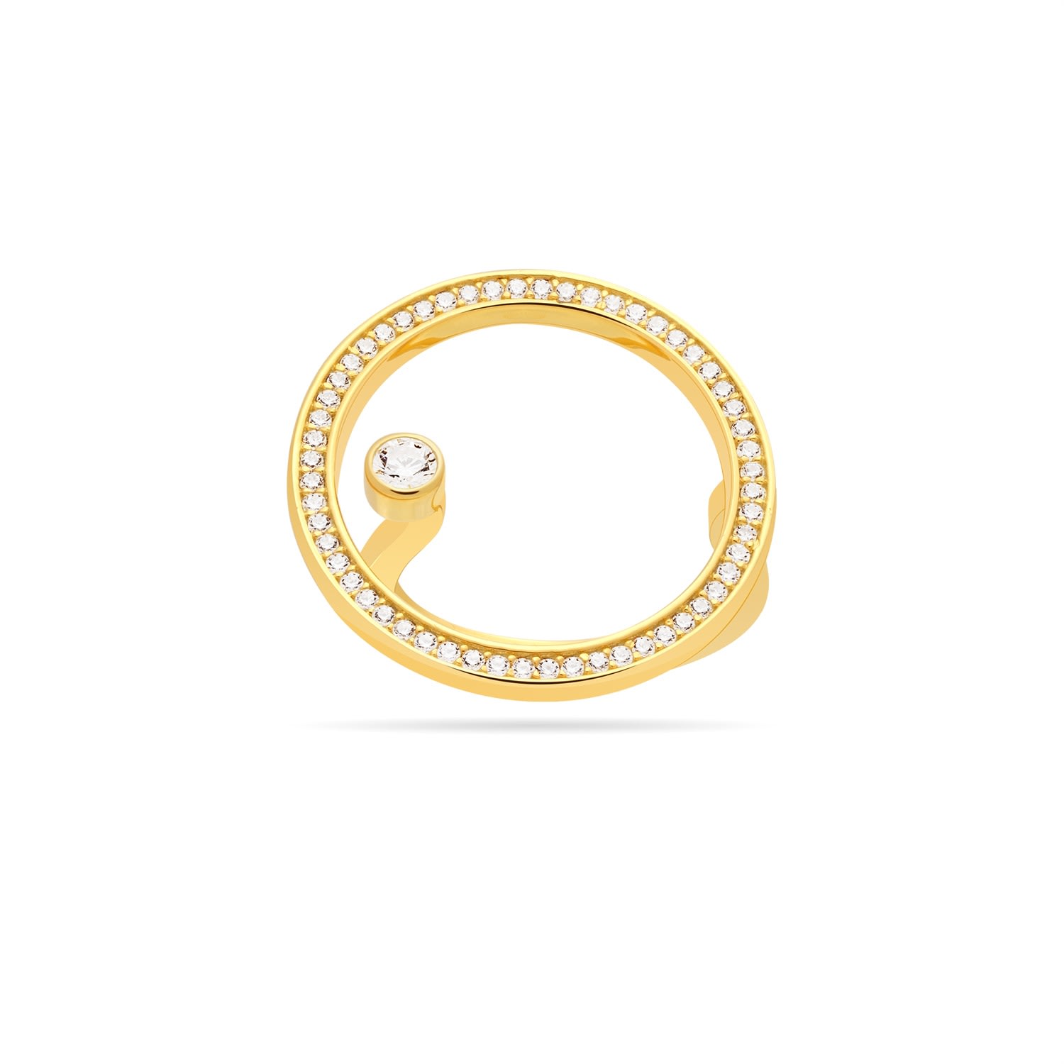 Women’s Large Open Circle Ring With Floating Cz Stud - Gold Meulien