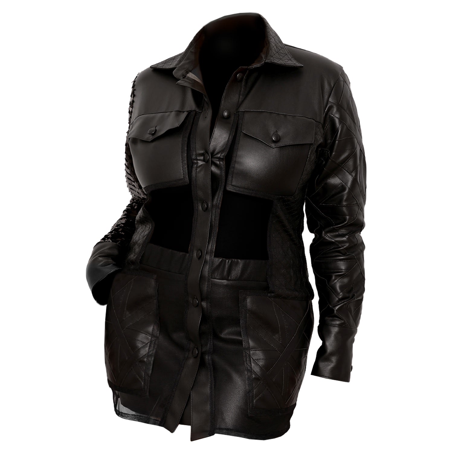 Women’s Selina Leather Shirt With Transparent Elements - Black Large Maison Bogomil