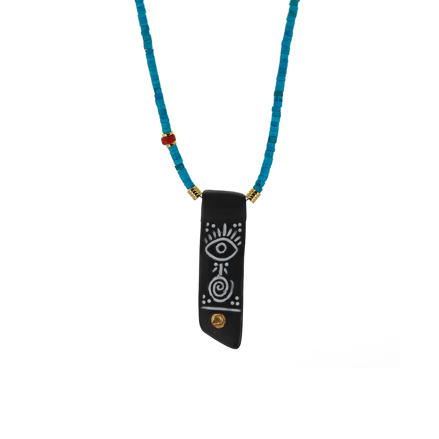 Women’s Blue / Brown / Red Turquoise Beaded Talisman Necklace - Blue Ebru Jewelry