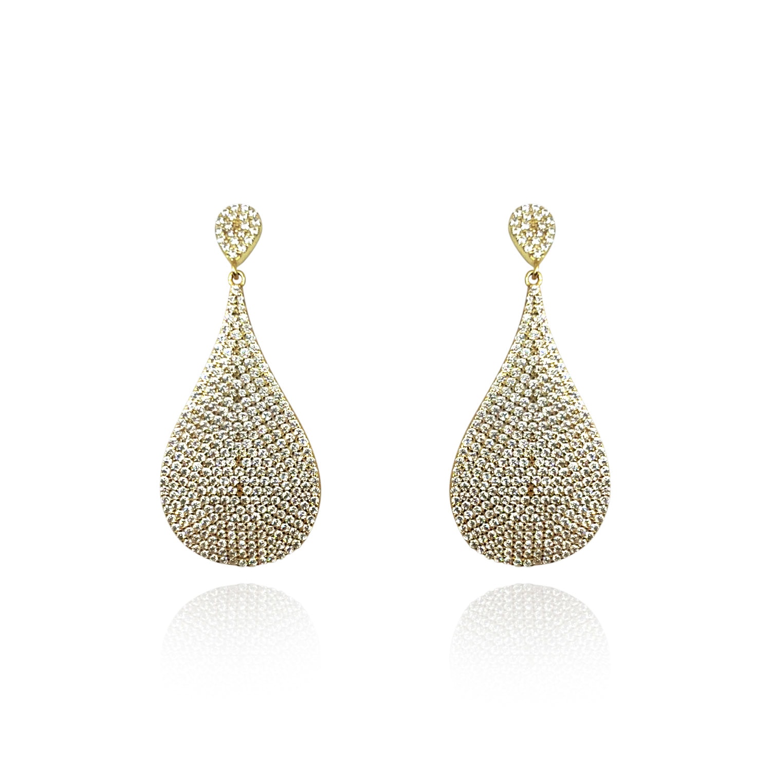 Women’s Gold Pave Drop Large Pear Shape Earrings With Multi Cubic Zirconium Michael Nash Jewelry