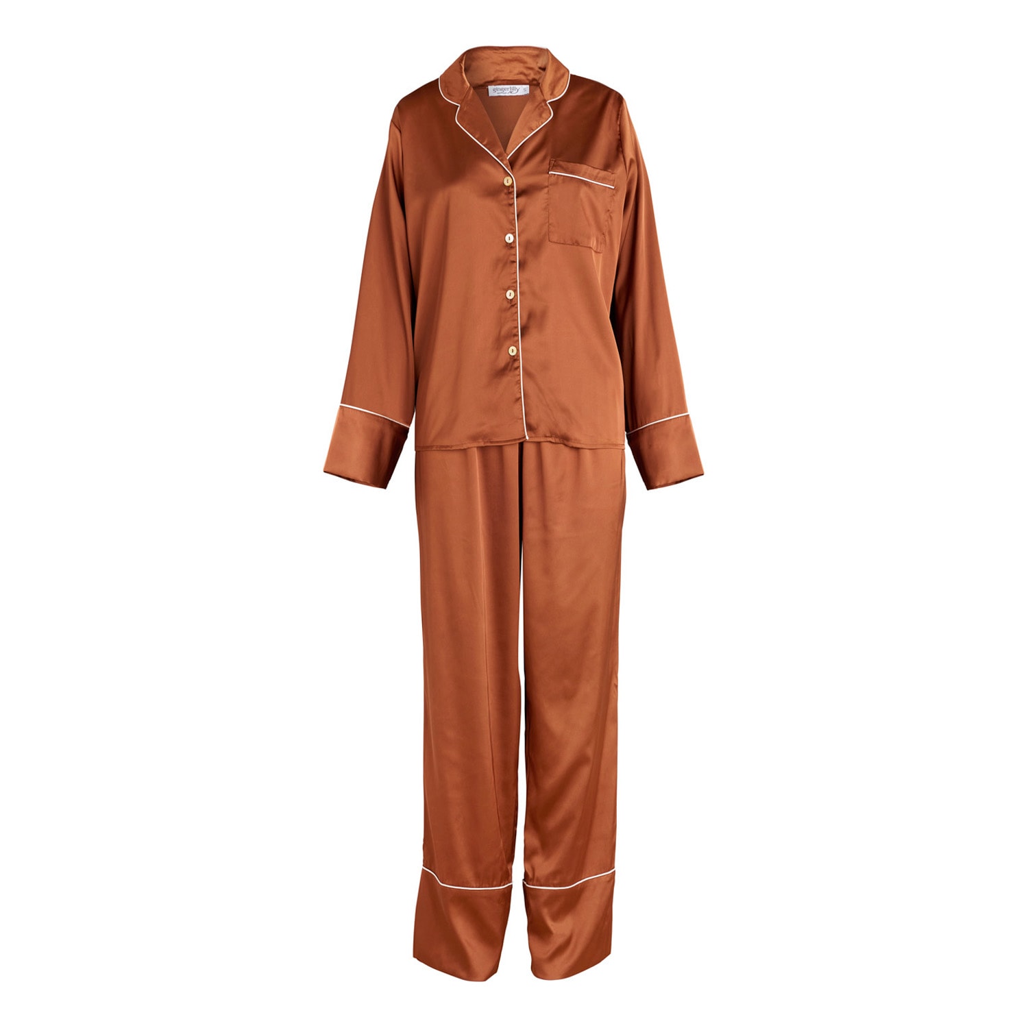 Women’s Titiana Brown Satin Pyjama Set Small Gingerlilly Sleepwear