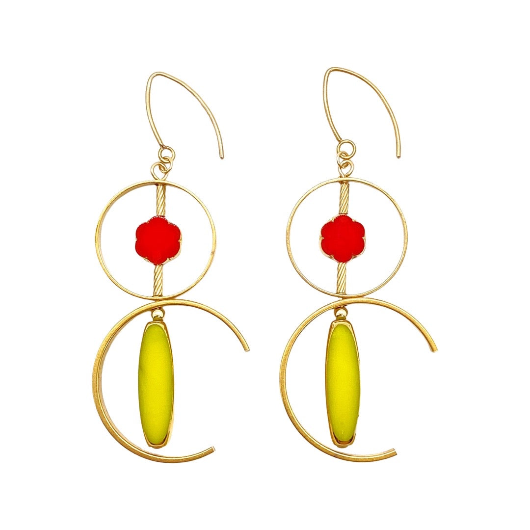 Women’s Red / Gold Red And Yellow Art Deco Earrings Aracheli Studio