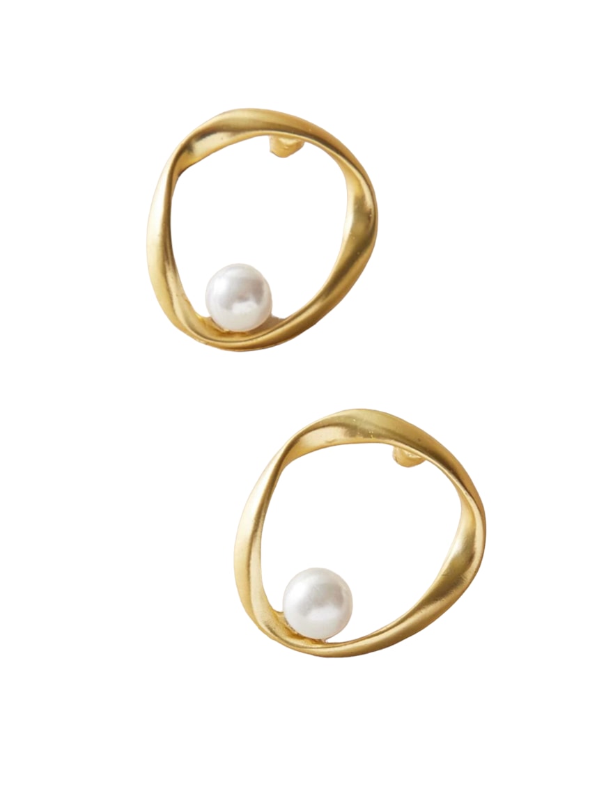 Women’s Gold Pearl Hoop Drop Earrings Pink Piglet Collection