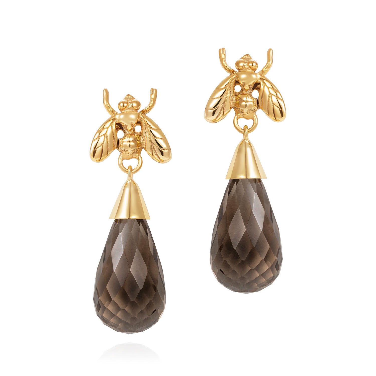 Women’s Brown Smokey Quartz Briolette Little Fly Earrings In Gold Yasmin Everley Jewellery