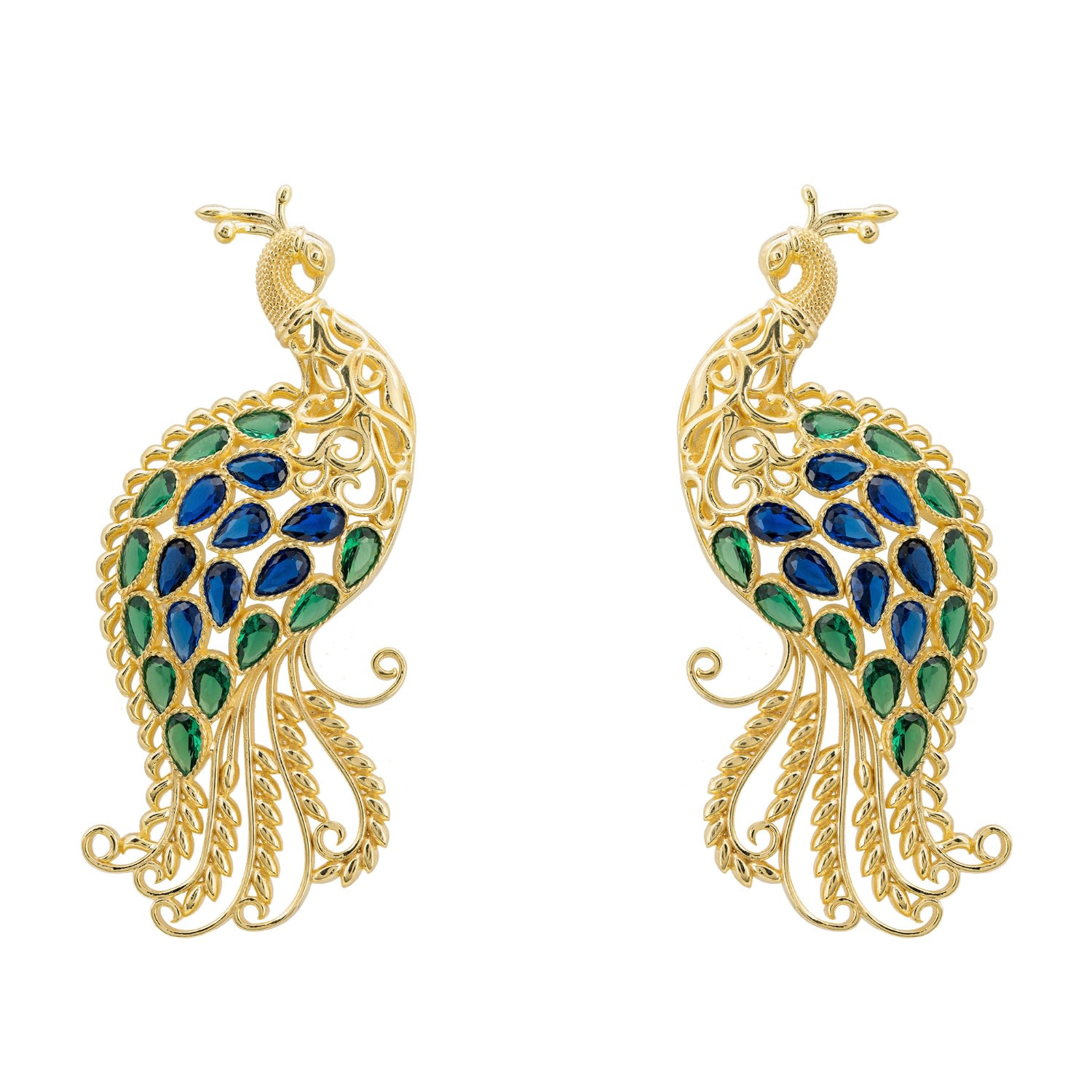 Women’s Blue / Gold / Green Peacock Train Earrings Gold Blue Green Latelita