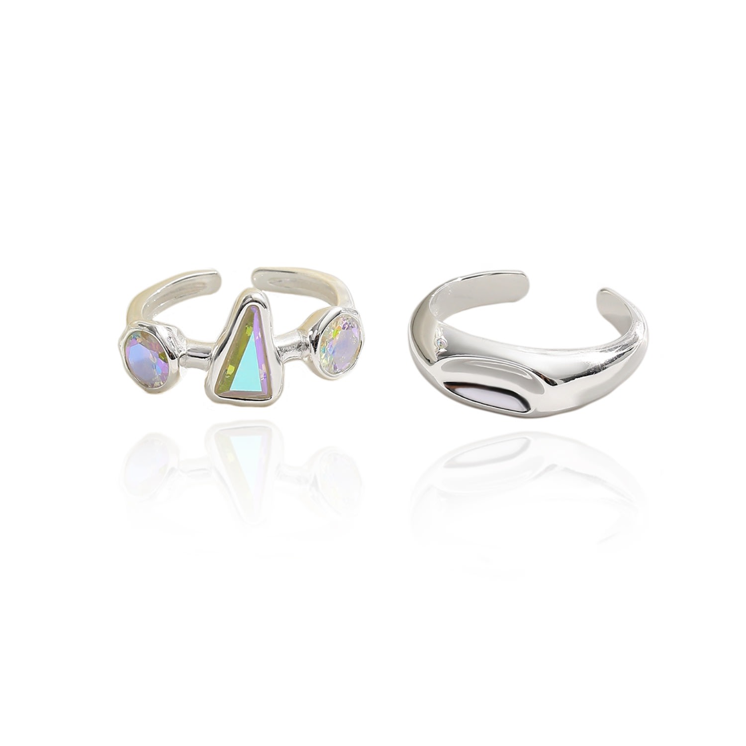 Women’s Geometric Aurora Borealis Cubic Zirconia Sterling Silver Ring Set Classicharms